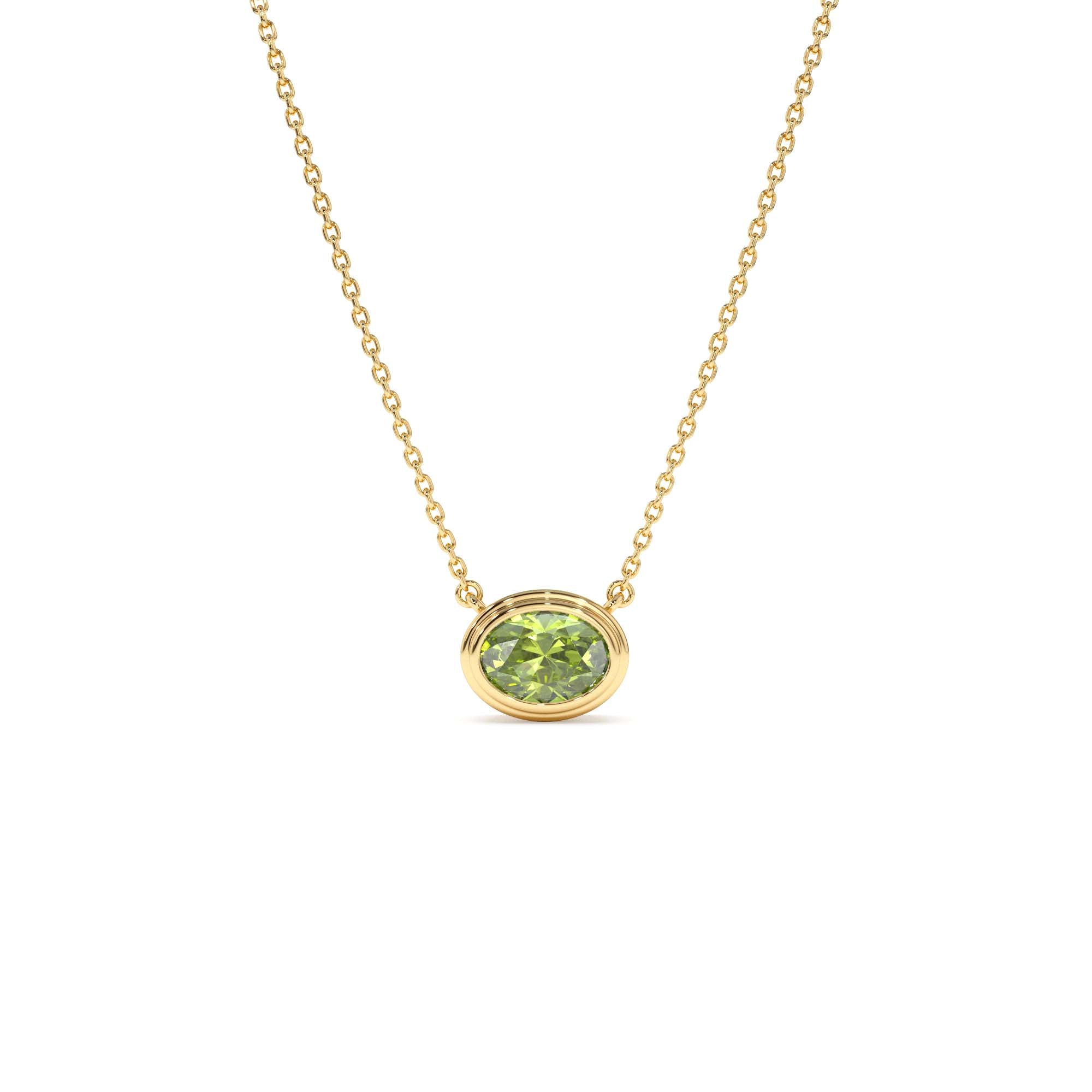 14K Gold Oval Shape Bezel Set Peridot Necklace by Orlina Fine