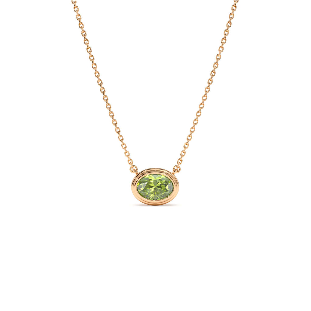 14K Gold Oval Shape Bezel Set Peridot Necklace - view 2