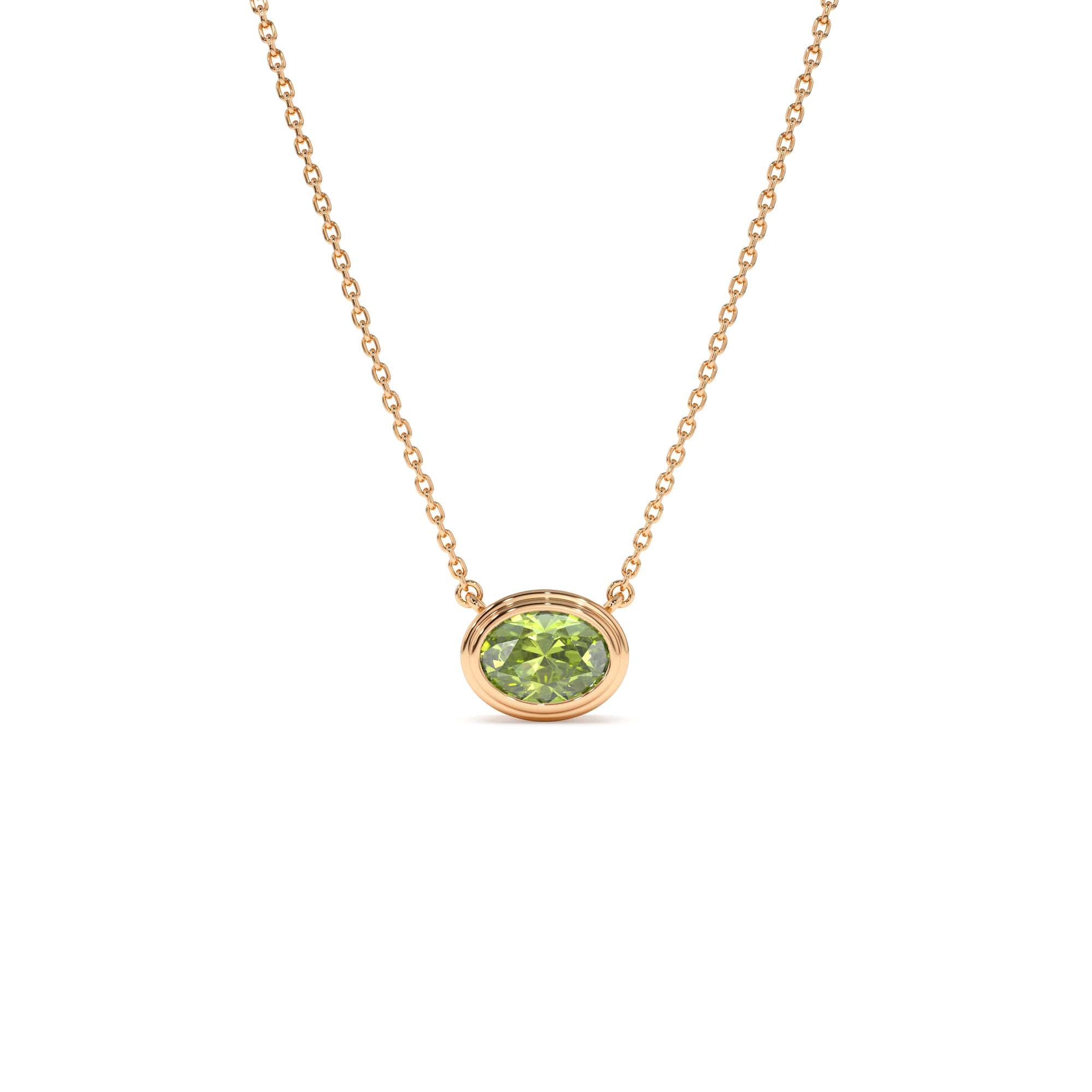 14K Gold Oval Shape Bezel Set Peridot Necklace - view 2