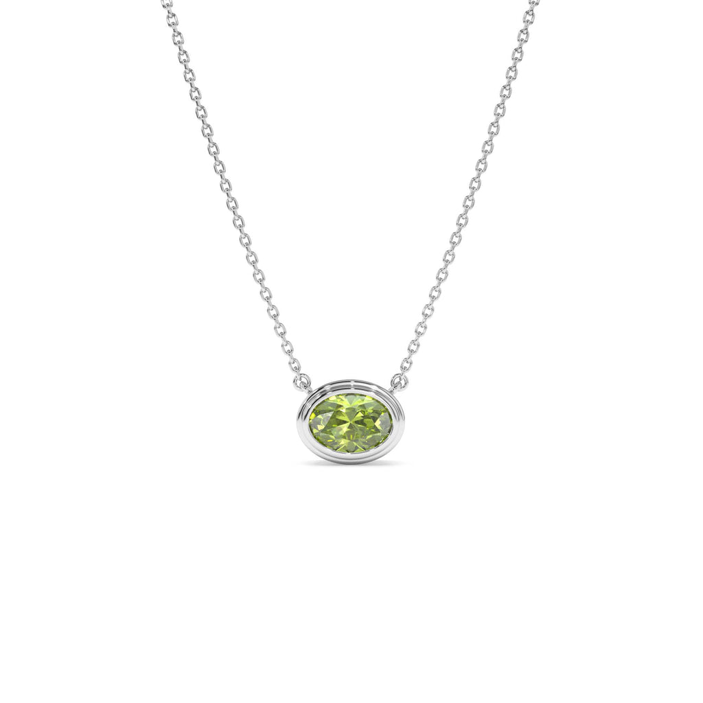 14K Gold Oval Shape Bezel Set Peridot Necklace - view 3