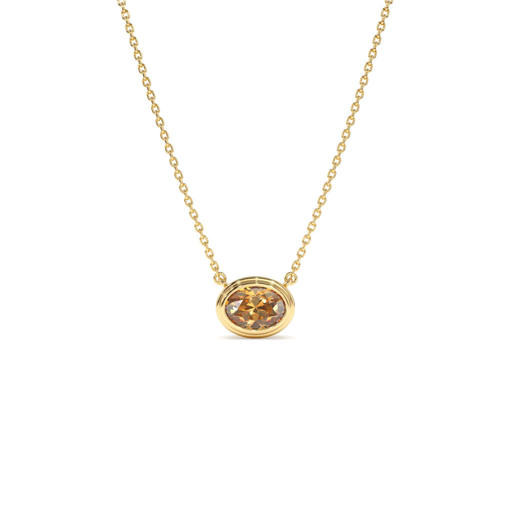 14K Gold Oval Shape Bezel Set Citrine Necklace by Orlina Fine