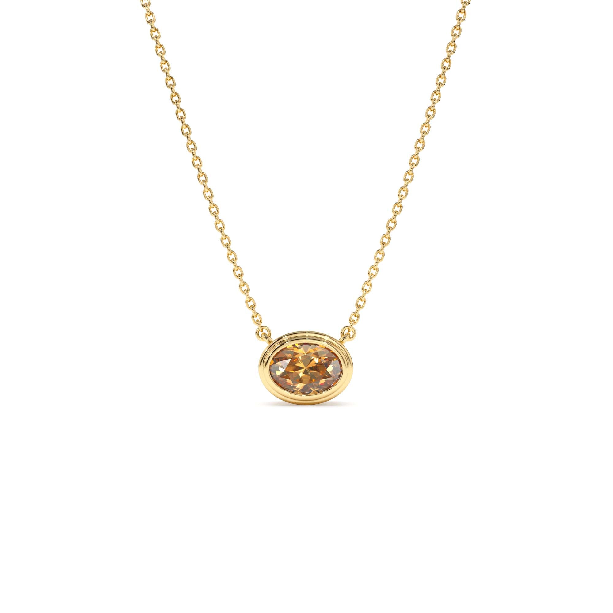 14K Gold Oval Shape Bezel Set Citrine Necklace by Orlina Fine