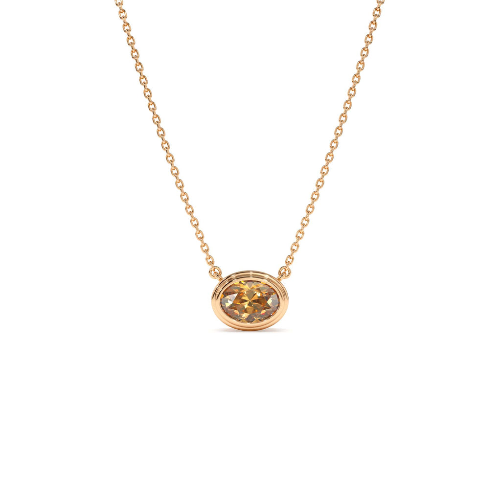 14K Gold Oval Shape Bezel Set Citrine Necklace - view 2