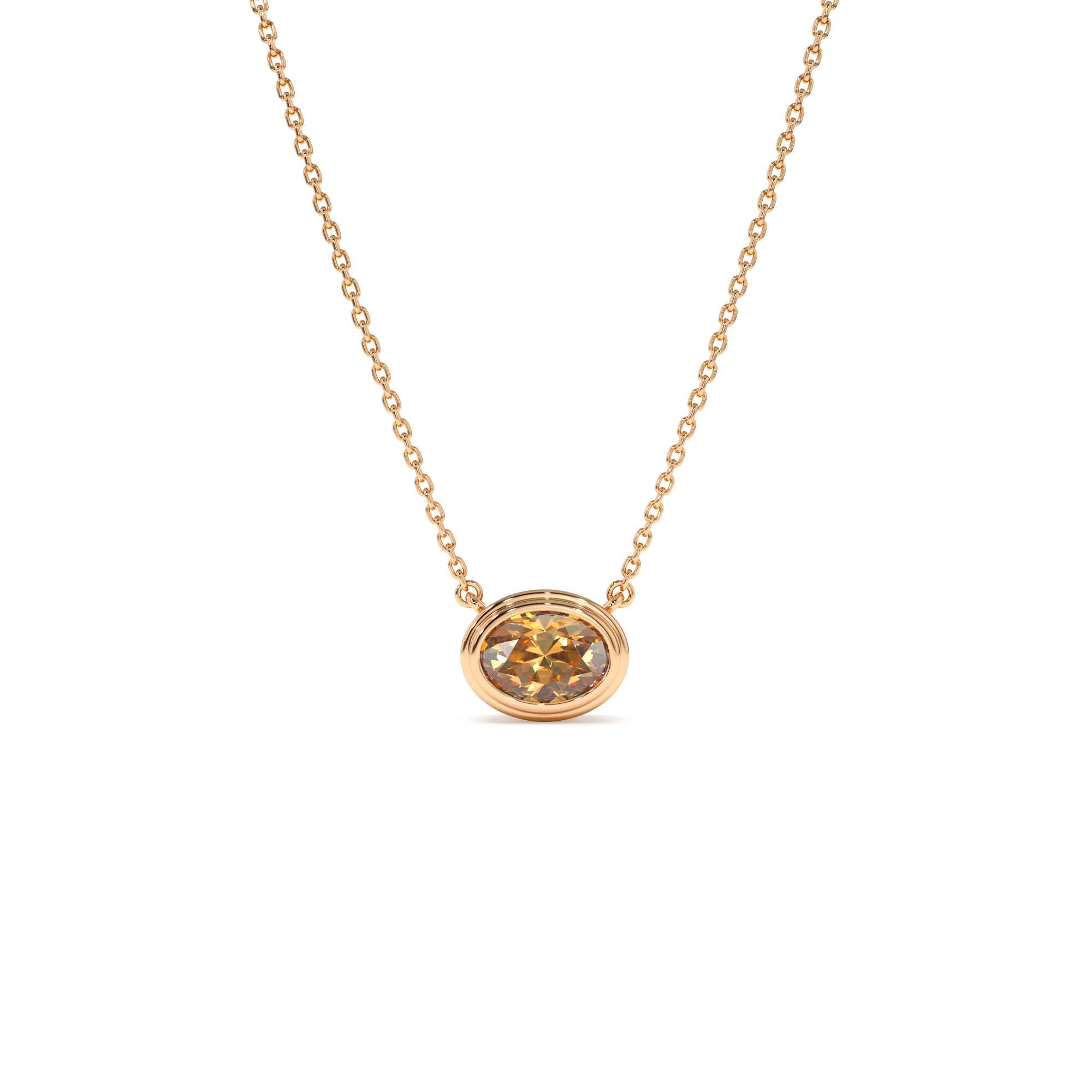 14K Gold Oval Shape Bezel Set Citrine Necklace - view 2
