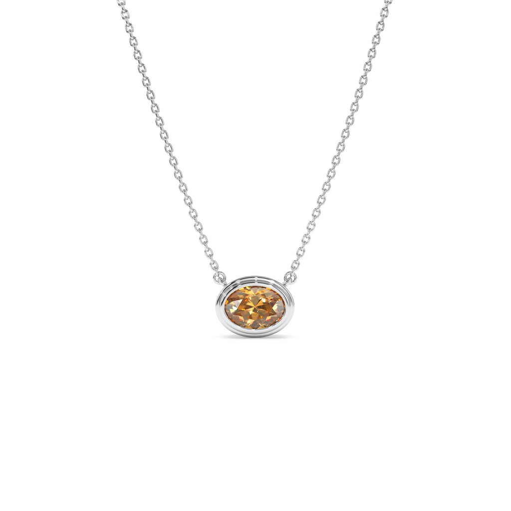 14K Gold Oval Shape Bezel Set Citrine Necklace - view 3