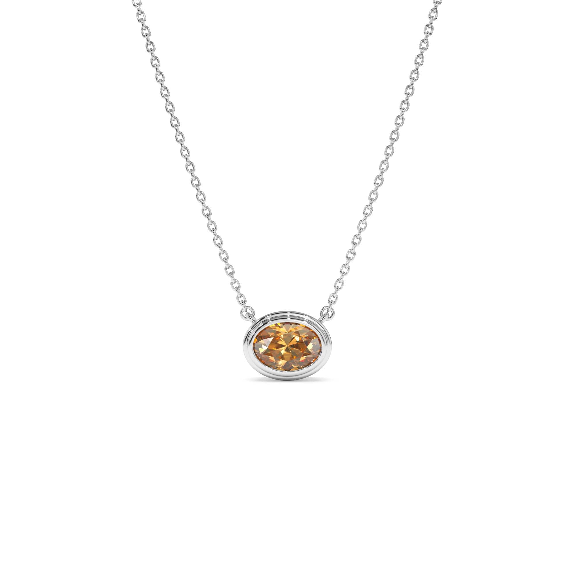 14K Gold Oval Shape Bezel Set Citrine Necklace - view 3