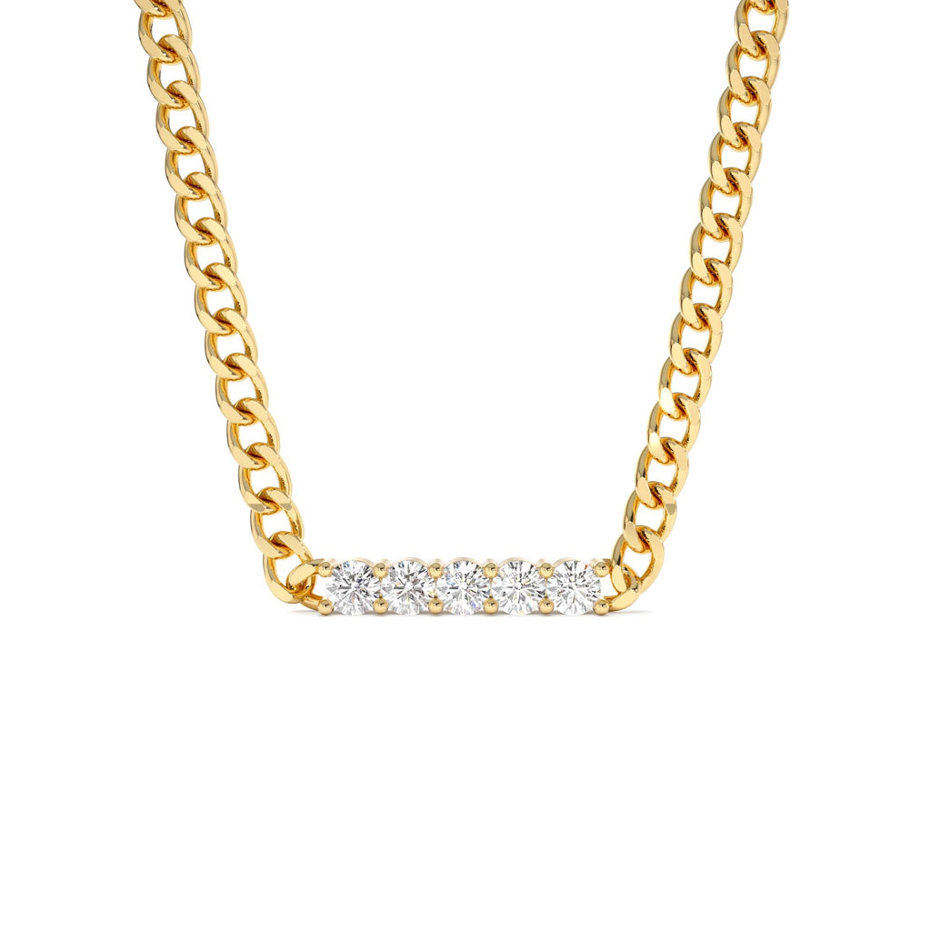 14k Diamond Bar Cuban Chain Necklace by Orlina Fine