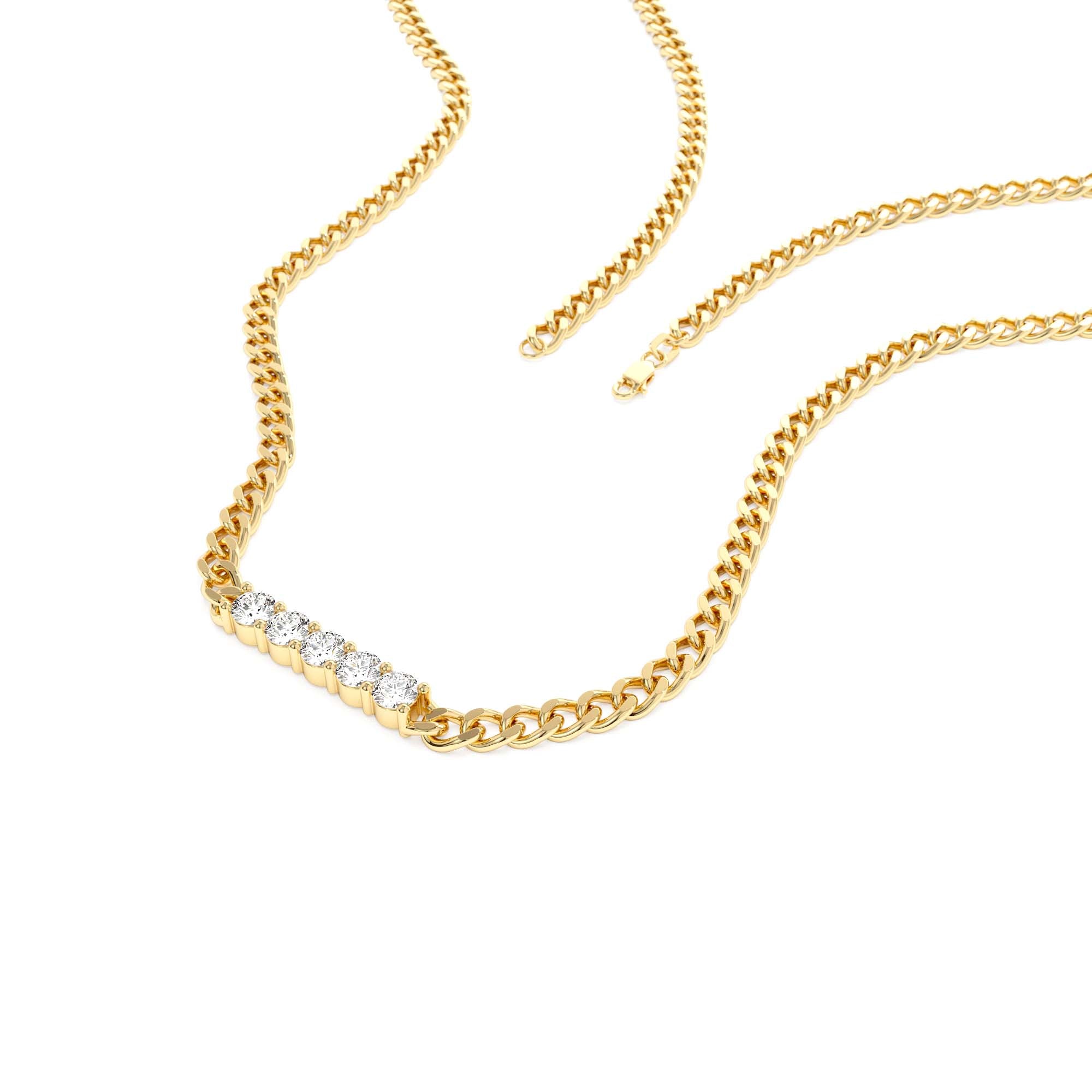 14k Diamond Bar Cuban Chain Necklace - view 2
