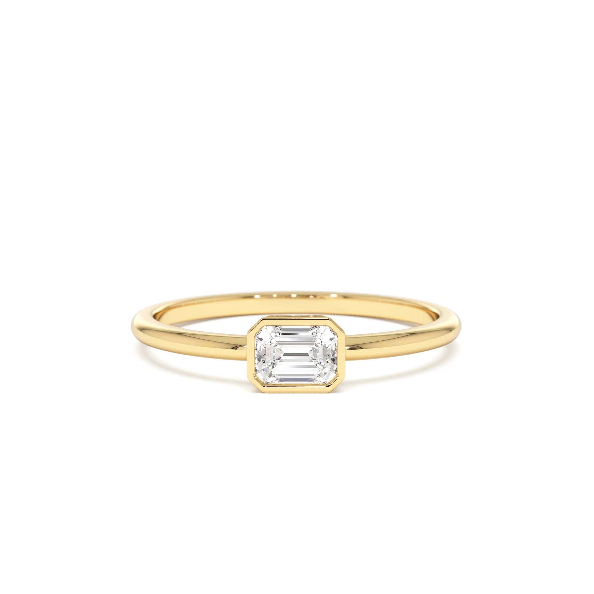 14k Bezel Set Emerald Cut Diamond Solitaire Ring by Orlina Fine