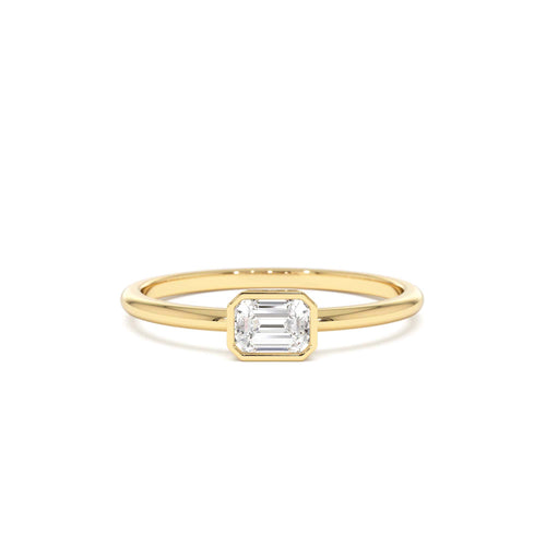14k Bezel Set Emerald Cut Diamond Solitaire Ring by Orlina Fine
