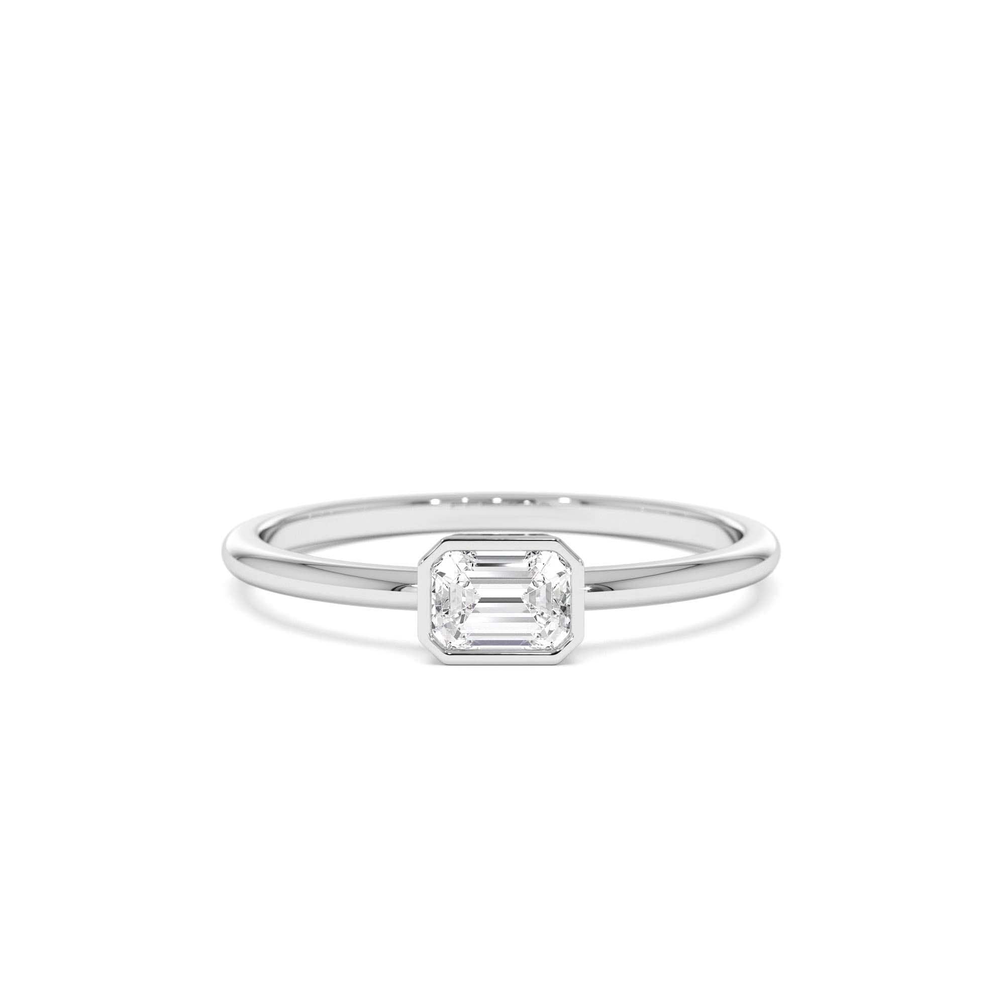 14k Bezel Set Emerald Cut Diamond Solitaire Ring - view 2