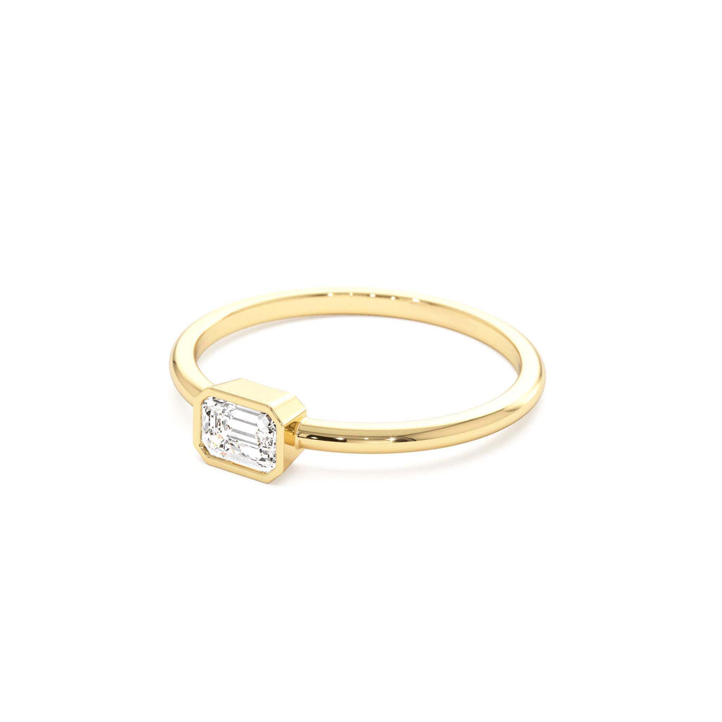 14k Bezel Set Emerald Cut Diamond Solitaire Ring - view 3