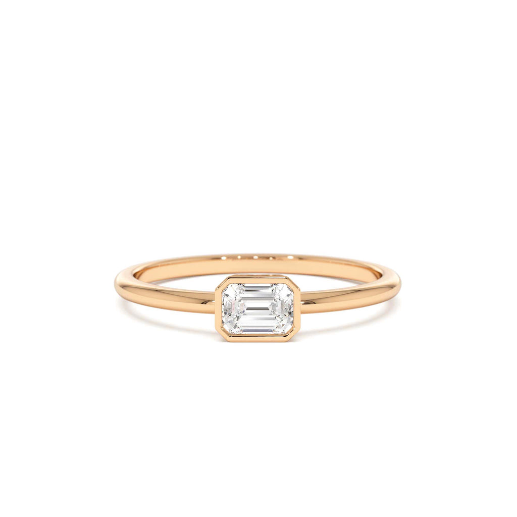 14k Bezel Set Emerald Cut Diamond Solitaire Ring - view 4