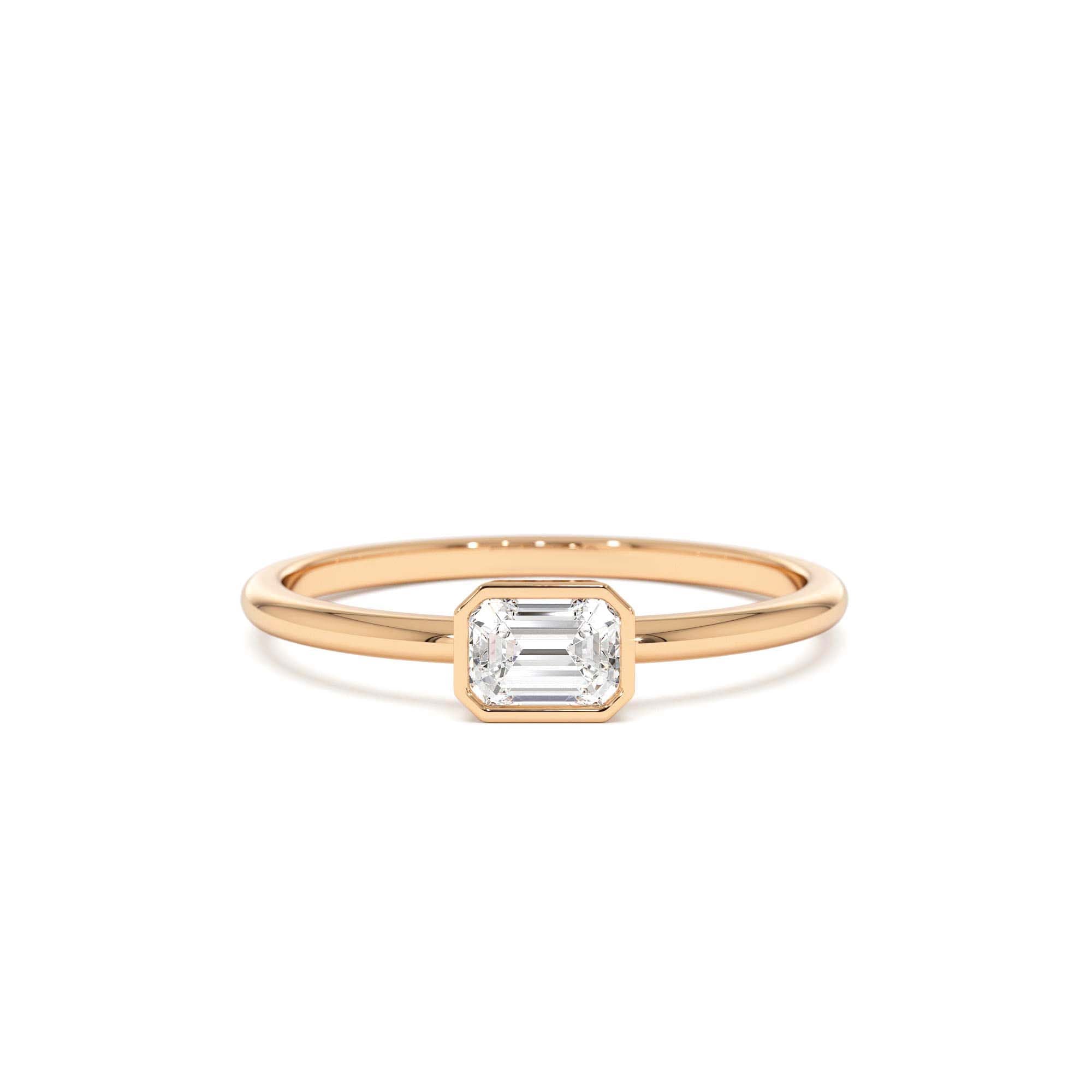 14k Bezel Set Emerald Cut Diamond Solitaire Ring - view 4
