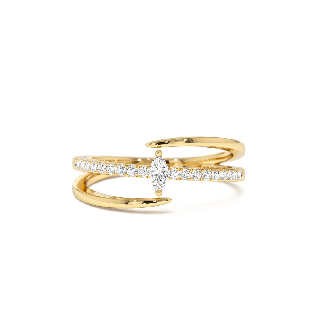 14K Double Band Marquise Diamond Ring with Pavé Accents by Orlina Fine