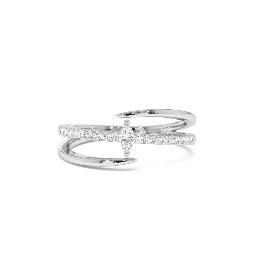 14K Double Band Marquise Diamond Ring with Pavé Accents - view 3