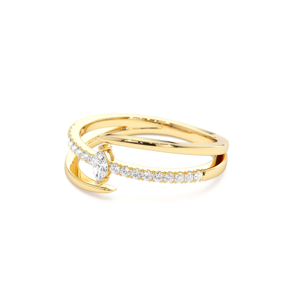 14K Double Band Marquise Diamond Ring with Pavé Accents - view 4
