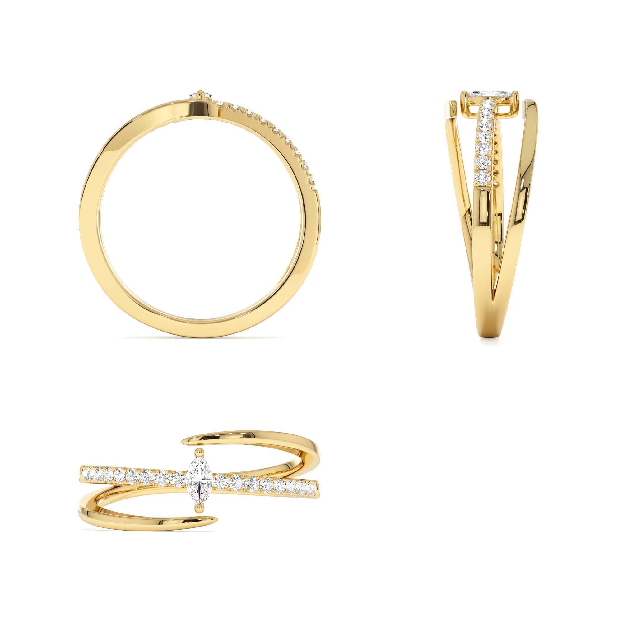 14K Double Band Marquise Diamond Ring with Pavé Accents - view 5