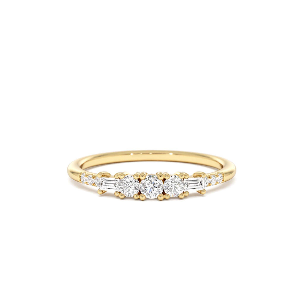 14K Gold Round & Baguette Diamond Accent Ring by Orlina Fine