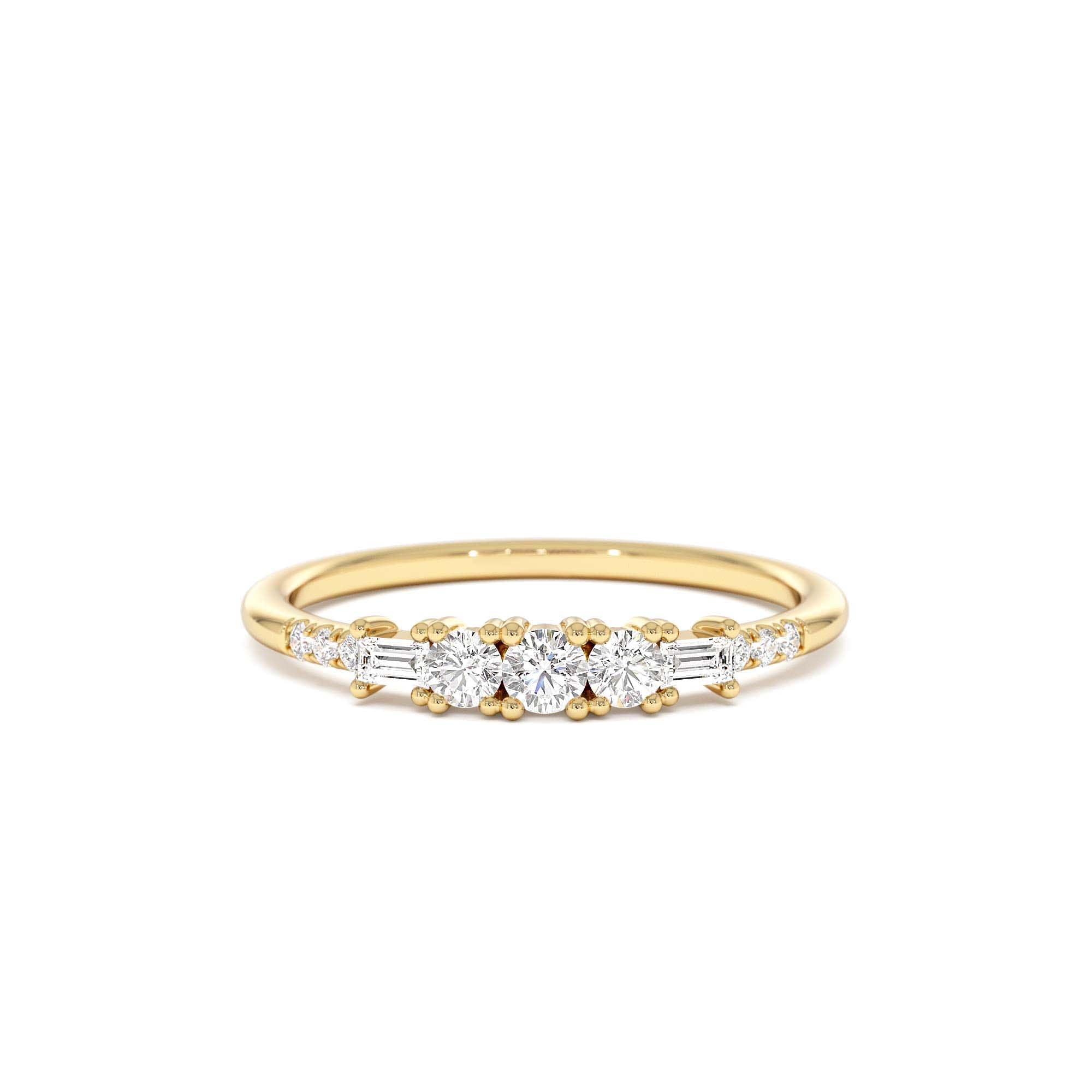 14K Gold Round & Baguette Diamond Accent Ring by Orlina Fine