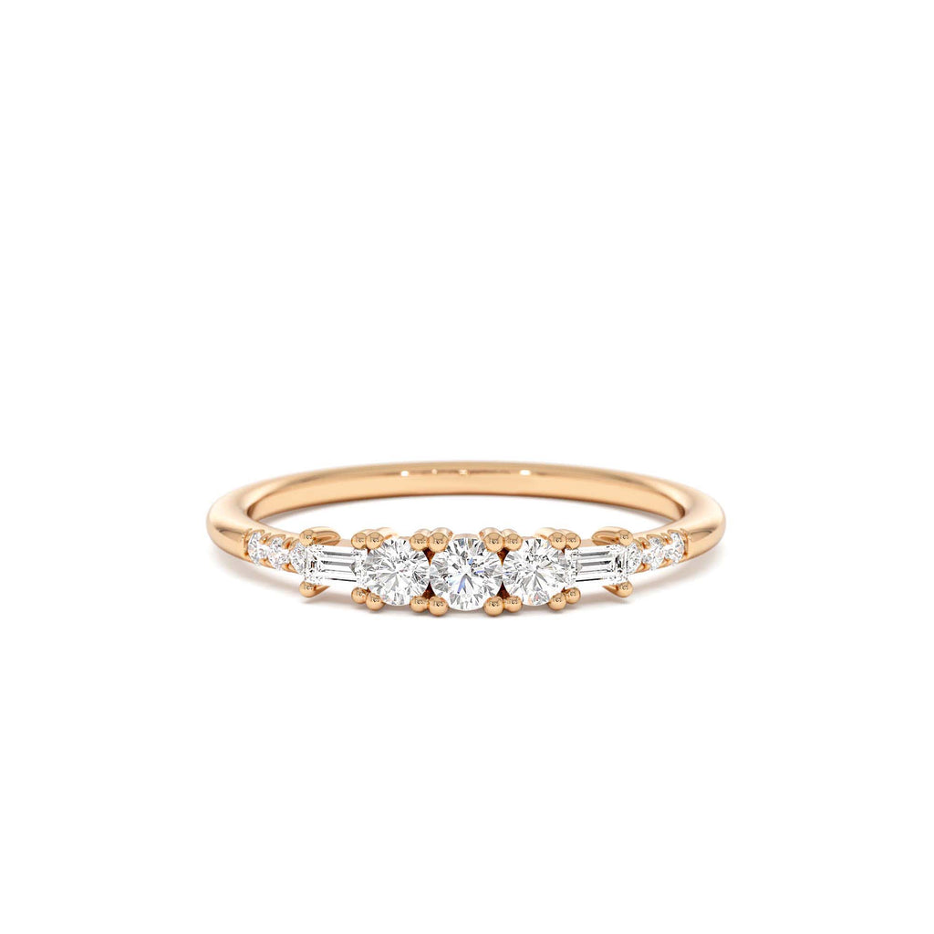14K Gold Round & Baguette Diamond Accent Ring - view 2
