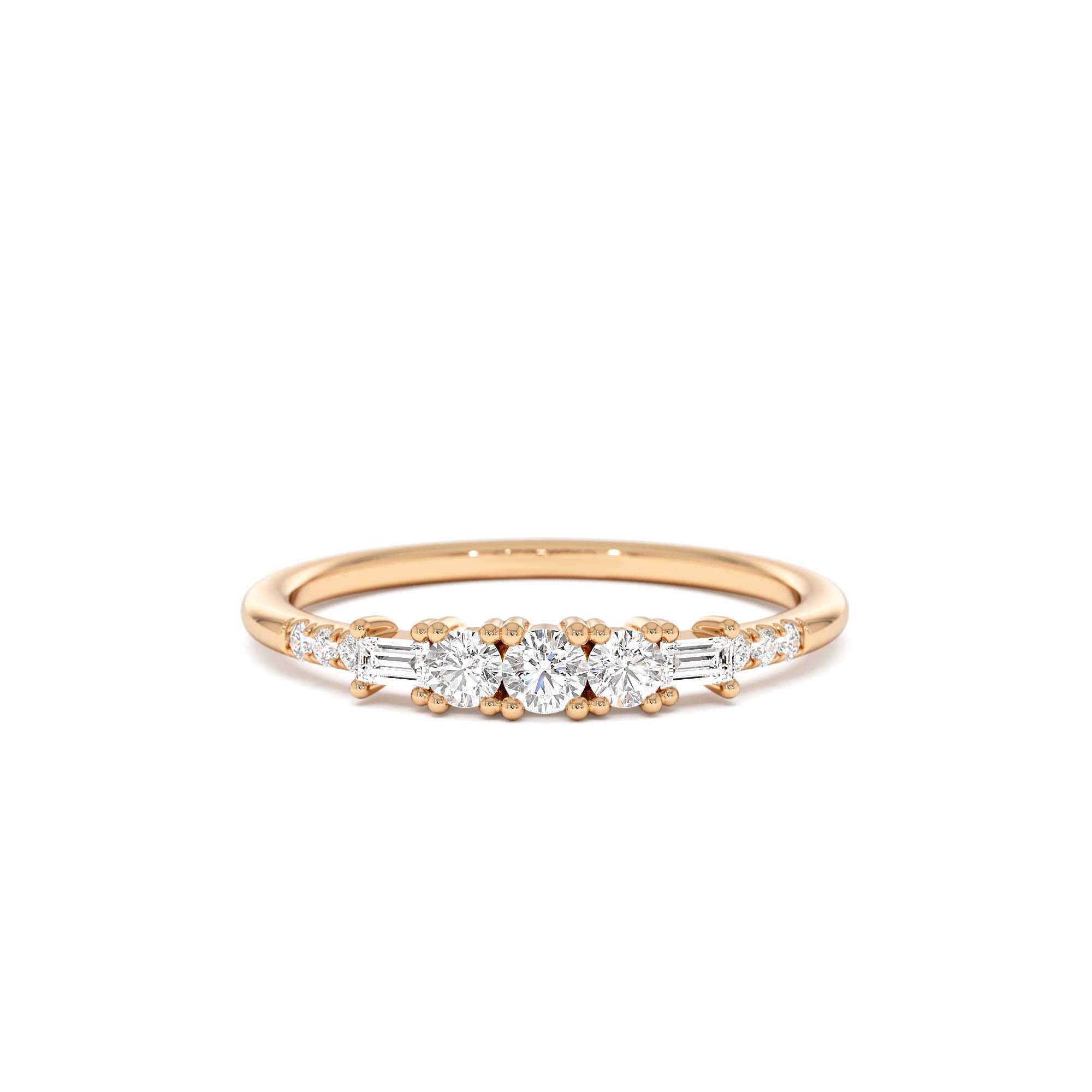 14K Gold Round & Baguette Diamond Accent Ring - view 2