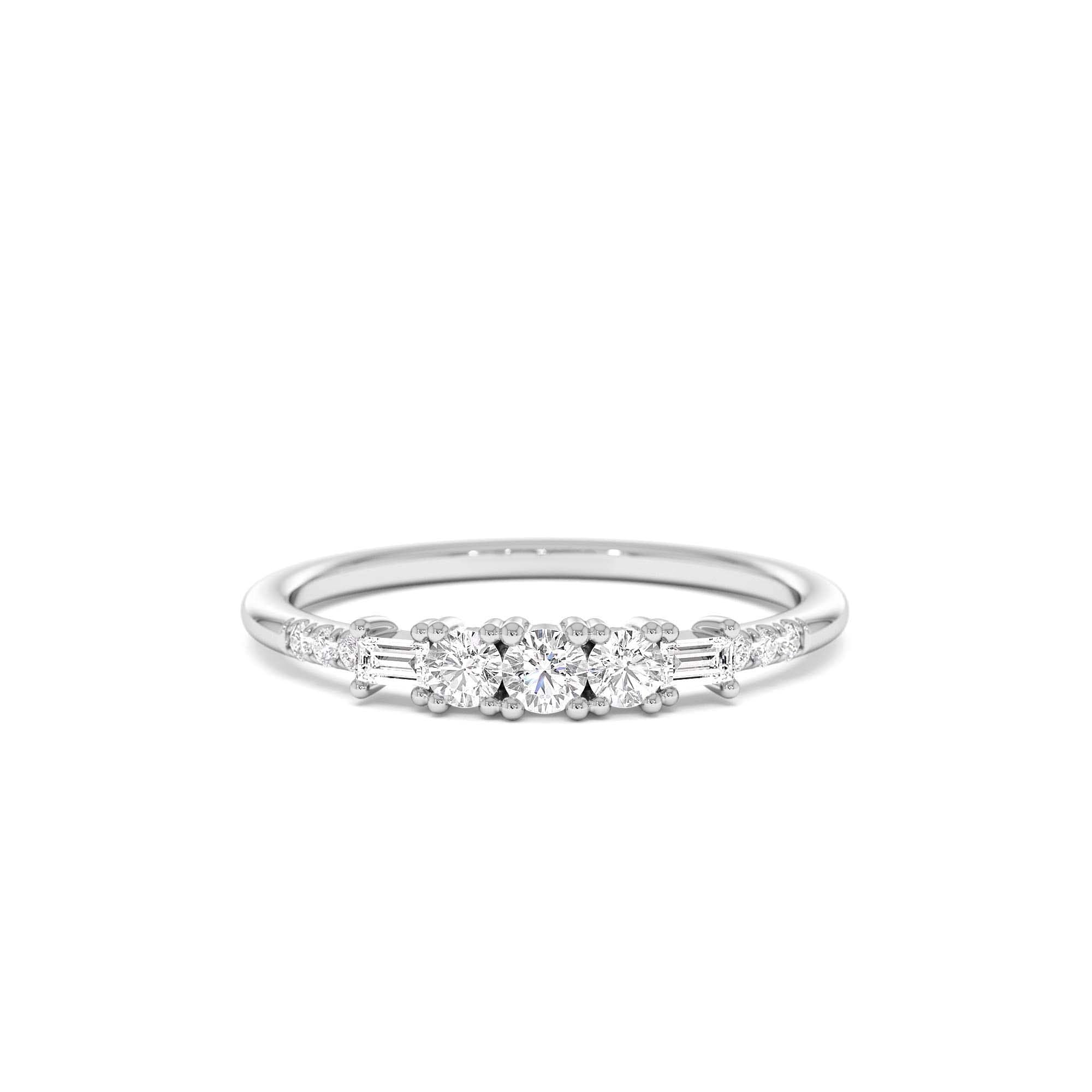 14K Gold Round & Baguette Diamond Accent Ring - view 3