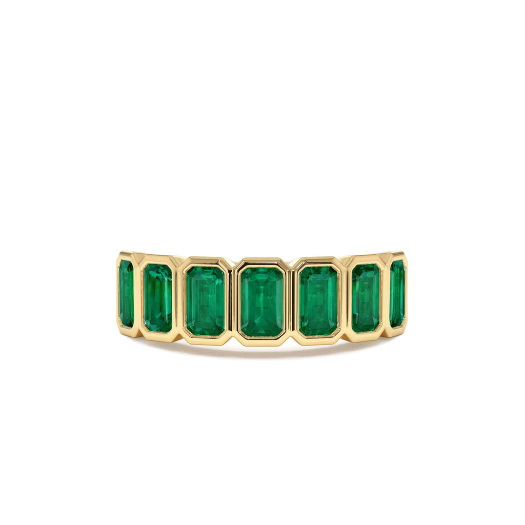 14K Seven Stone Bezel Setting Emerald RIng by Orlina Fine