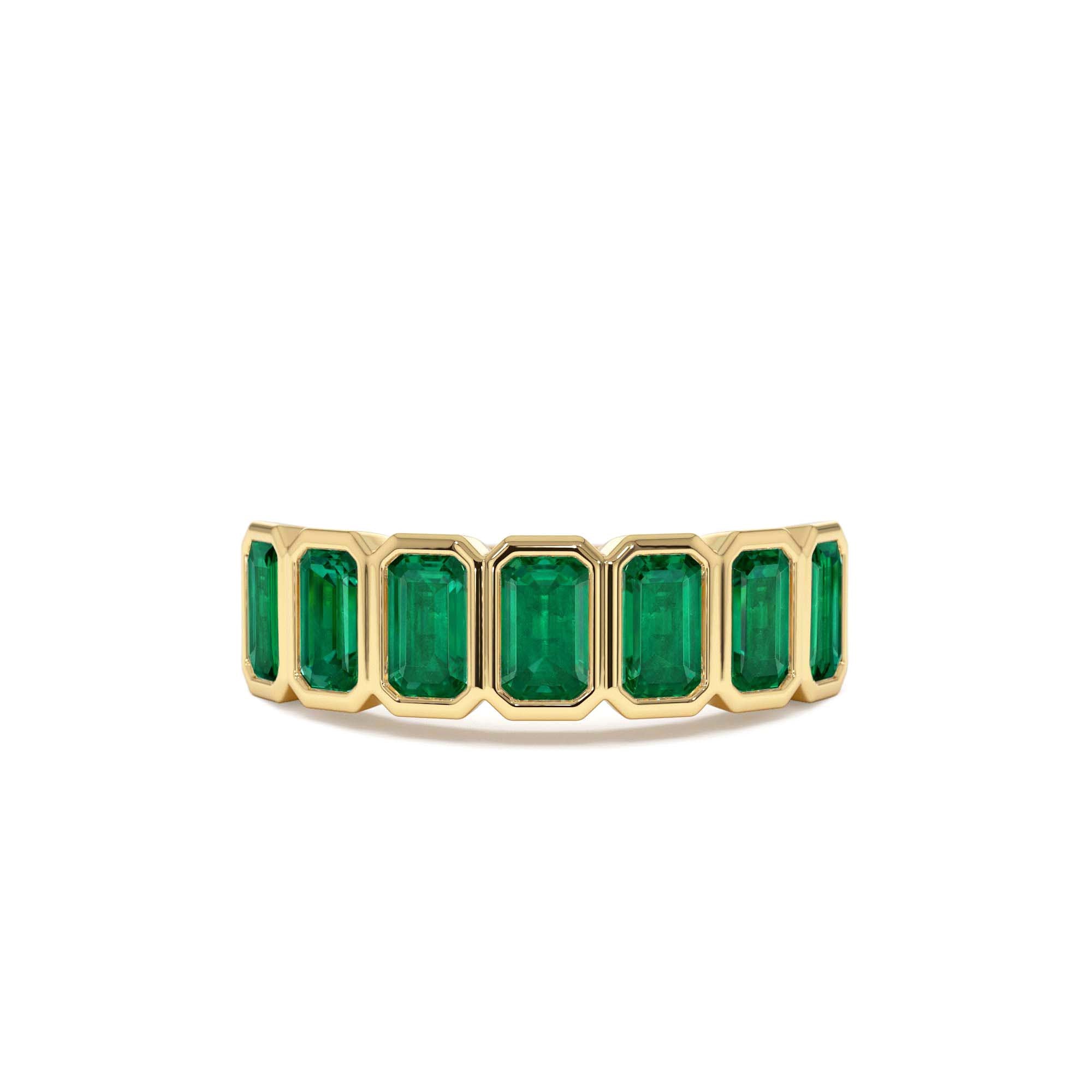 14K Seven Stone Bezel Setting Emerald RIng by Orlina Fine