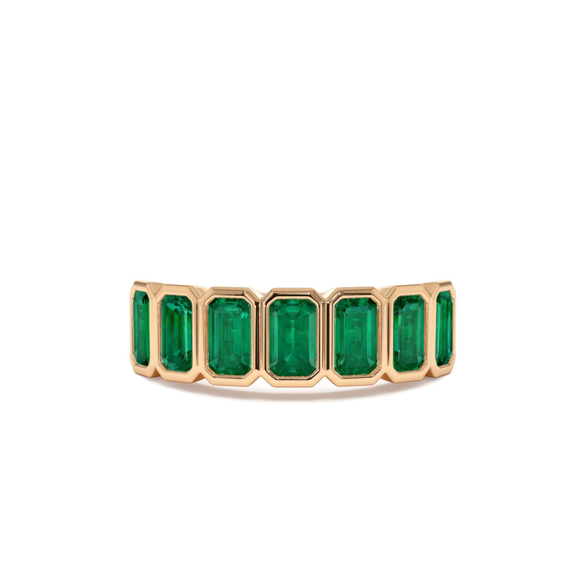 14K Seven Stone Bezel Setting Emerald RIng - view 2