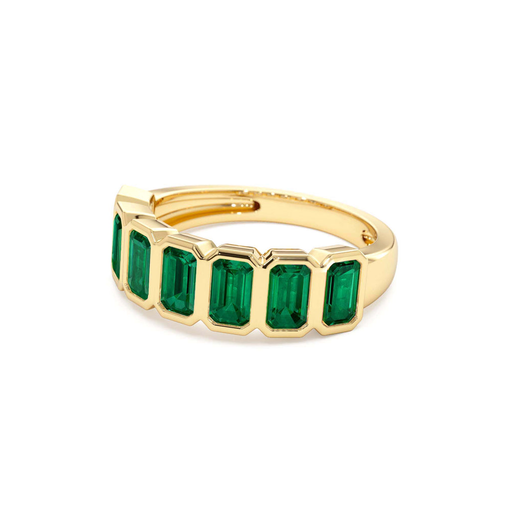 14K Seven Stone Bezel Setting Emerald RIng - view 4