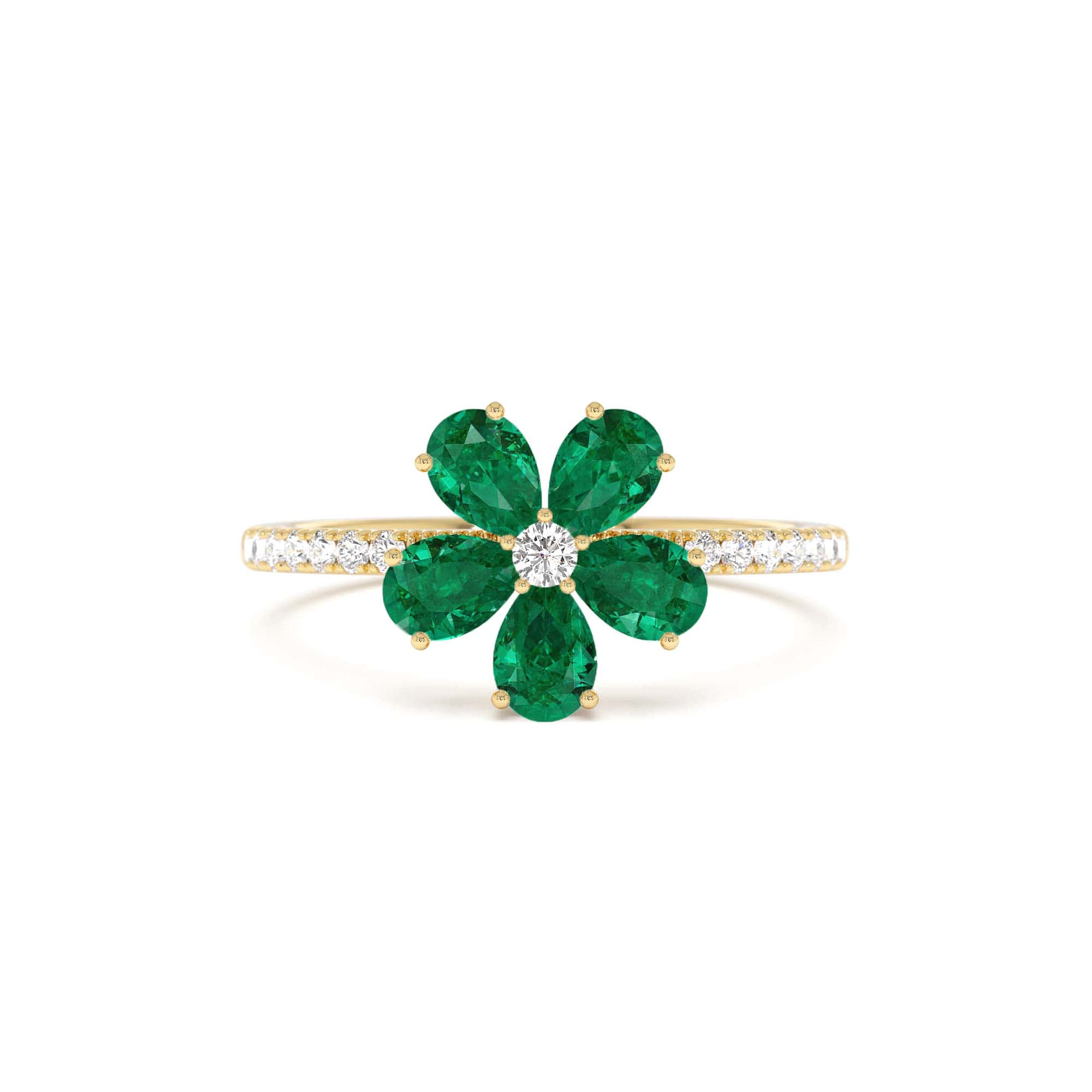 14K Five-Leaf Emerald and Diamond Ring by Orlina Fine
