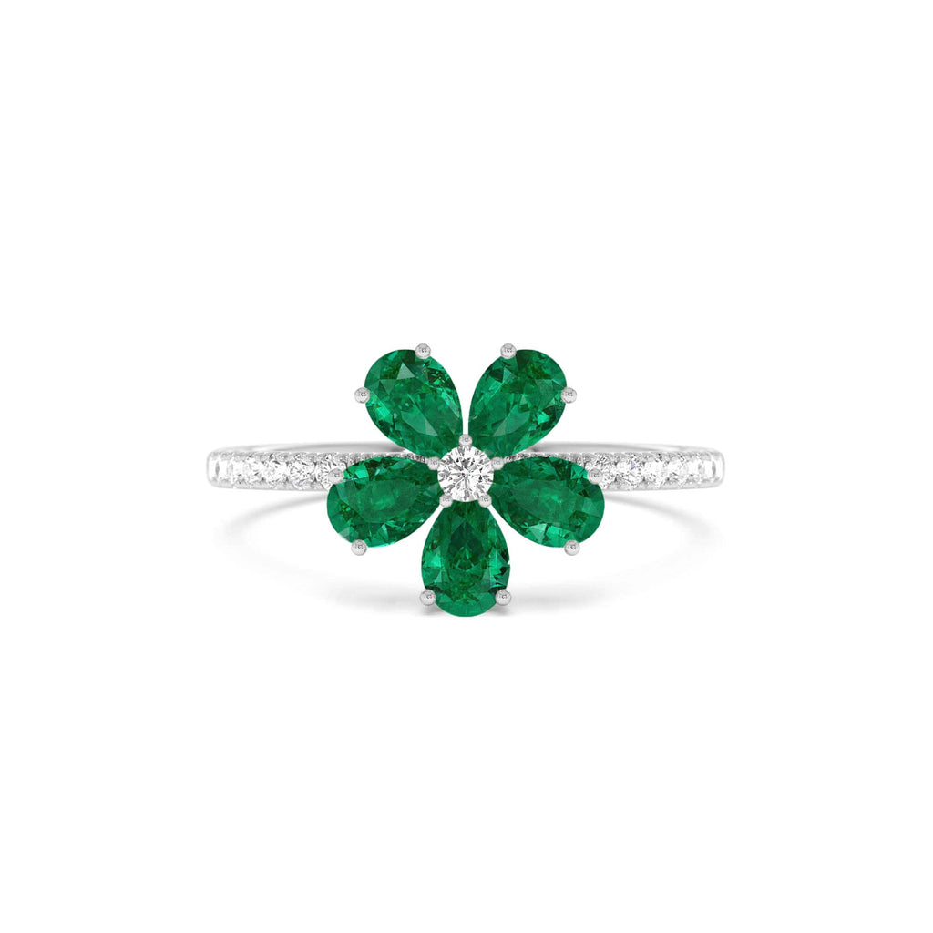14K Five-Leaf Emerald and Diamond Ring - view 2