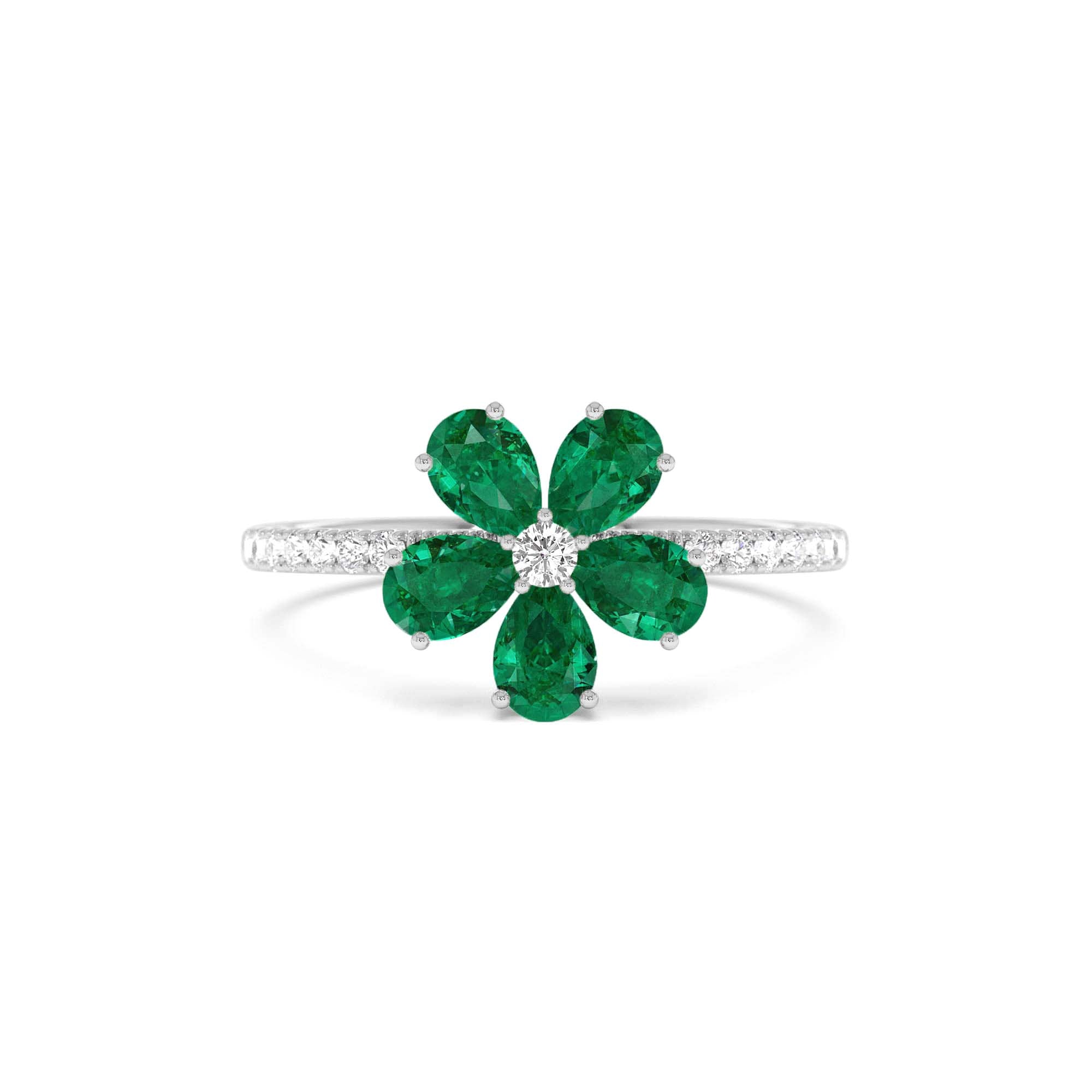 14K Five-Leaf Emerald and Diamond Ring - view 2