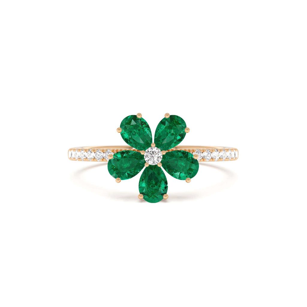 14K Five-Leaf Emerald and Diamond Ring - view 3