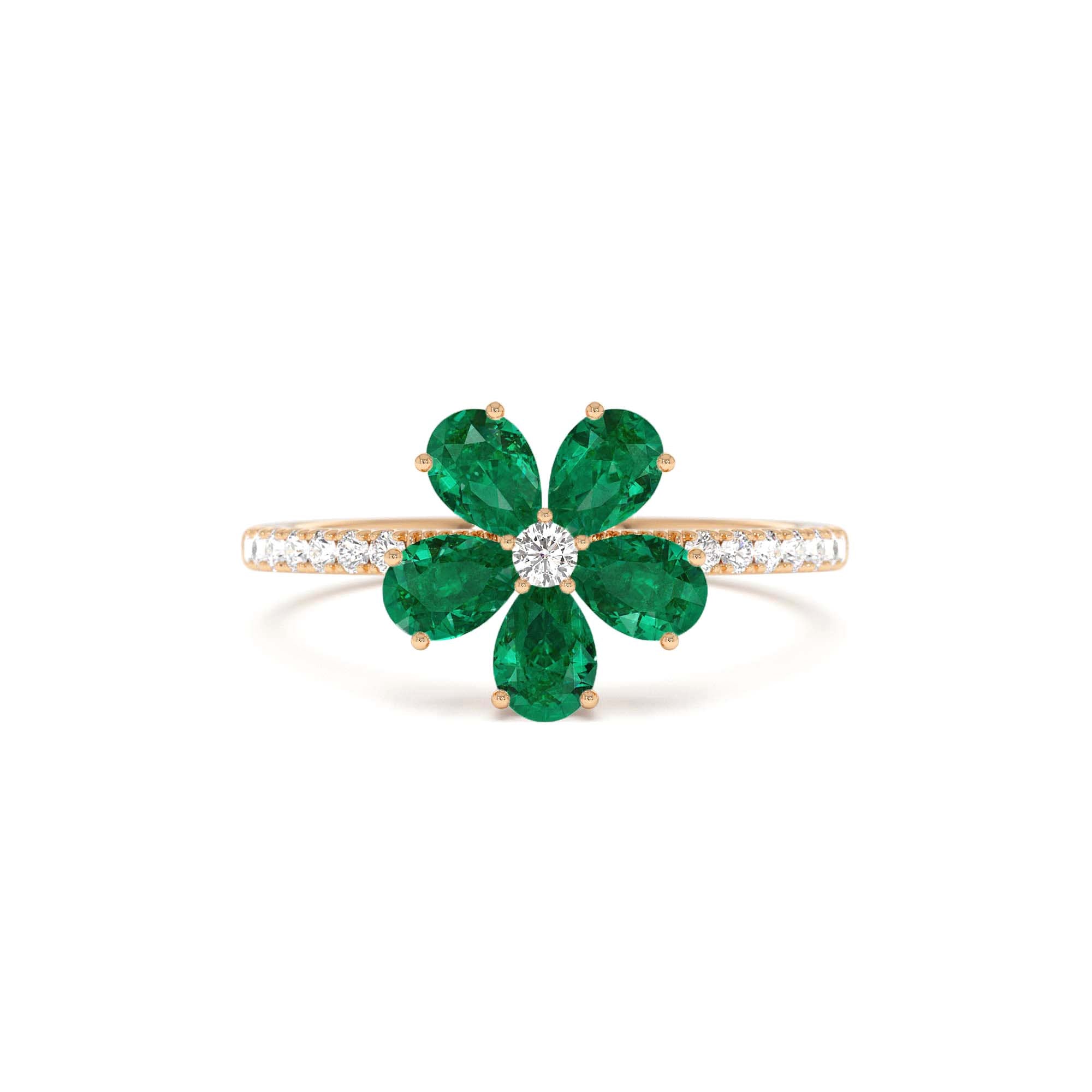14K Five-Leaf Emerald and Diamond Ring - view 3