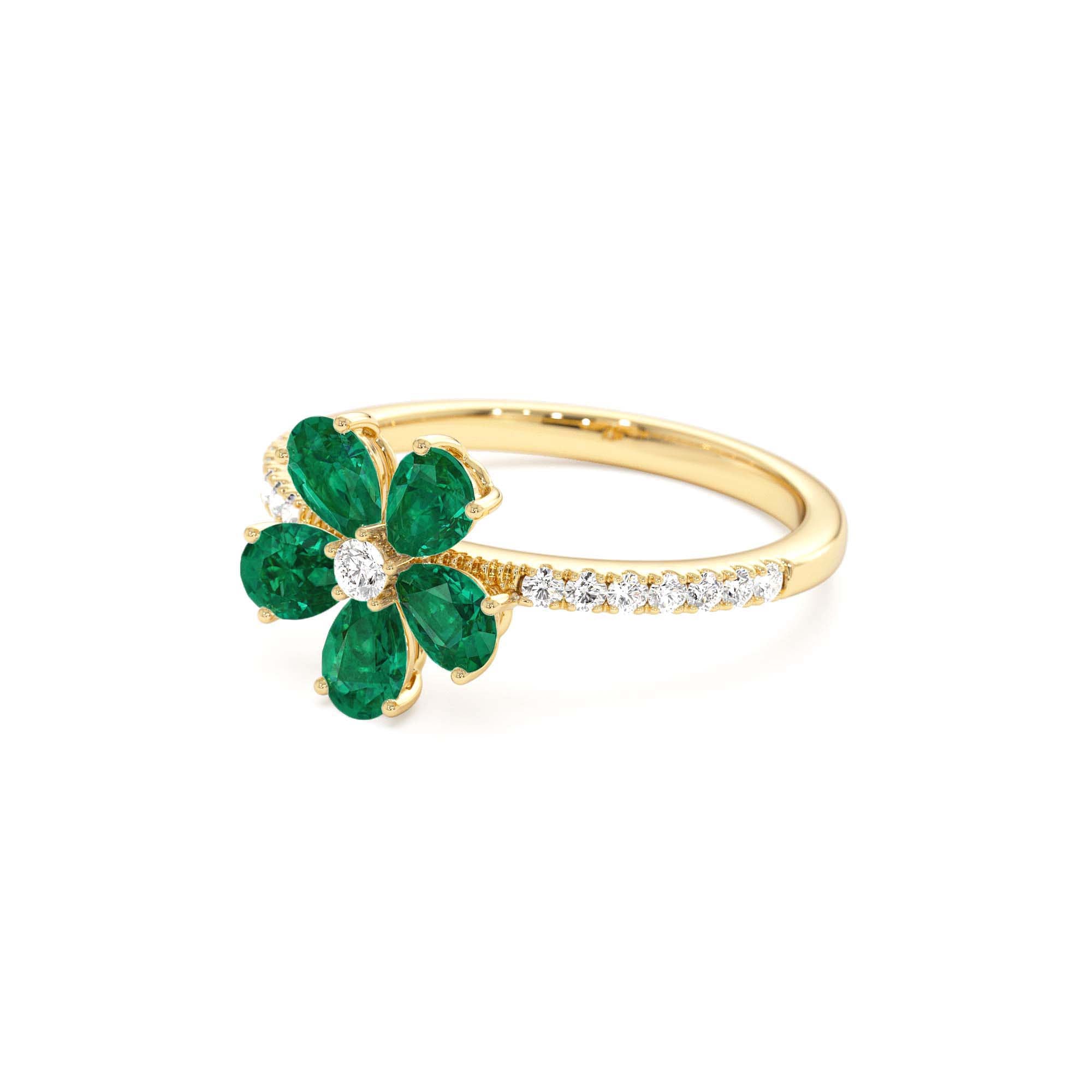 14K Five-Leaf Emerald and Diamond Ring - view 4