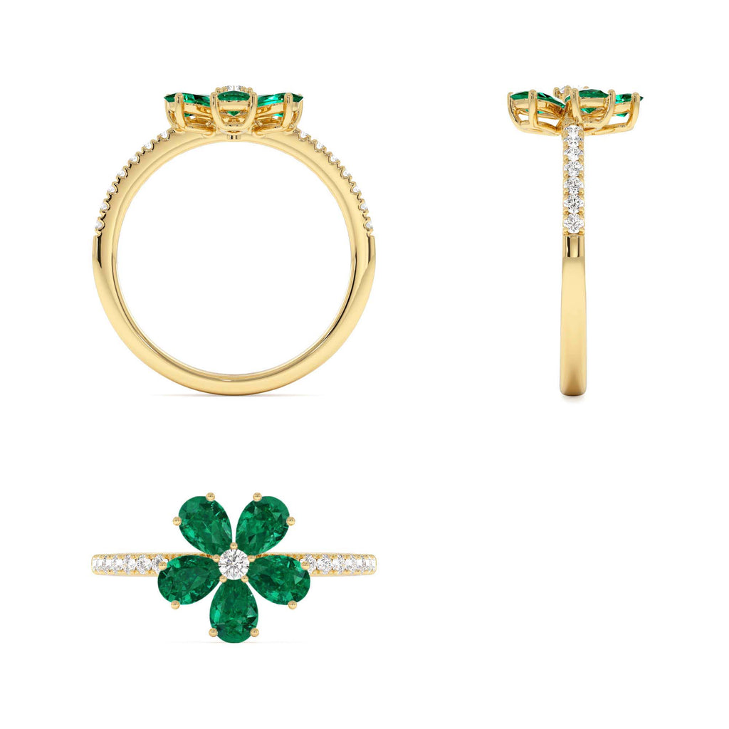 14K Five-Leaf Emerald and Diamond Ring - view 5