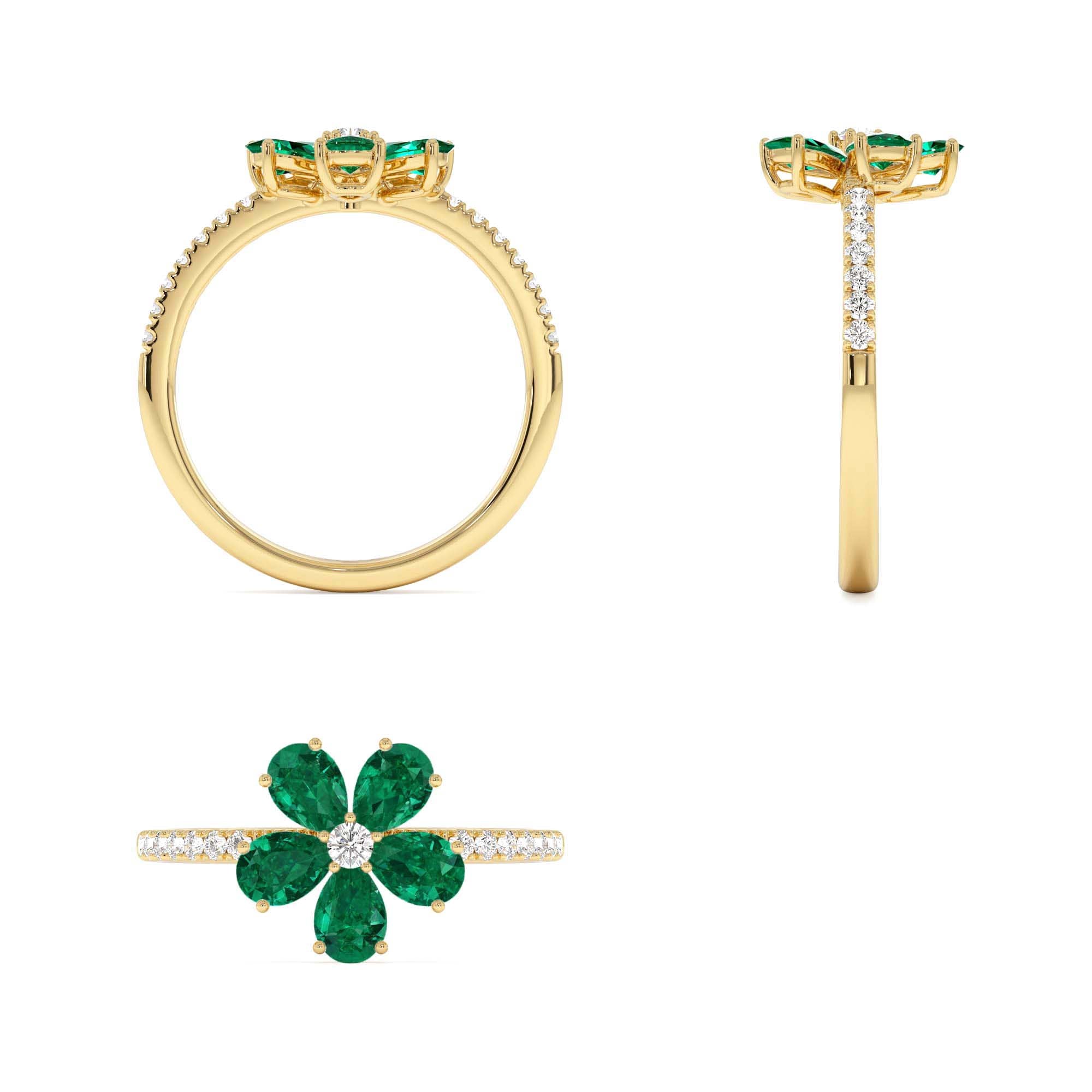 14K Five-Leaf Emerald and Diamond Ring - view 5