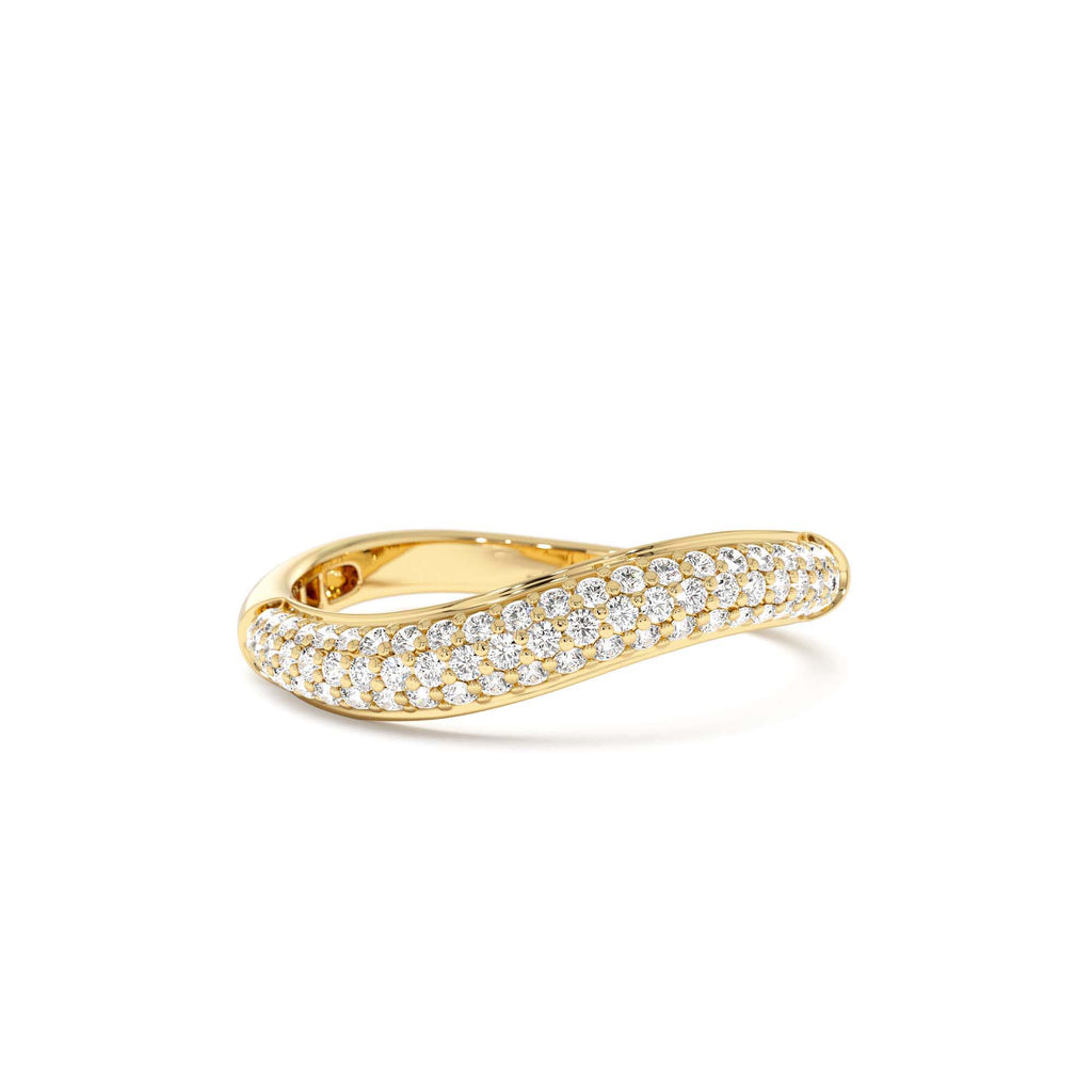 14k Three Row Diamond Pave Wave Ring by Orlina Fine