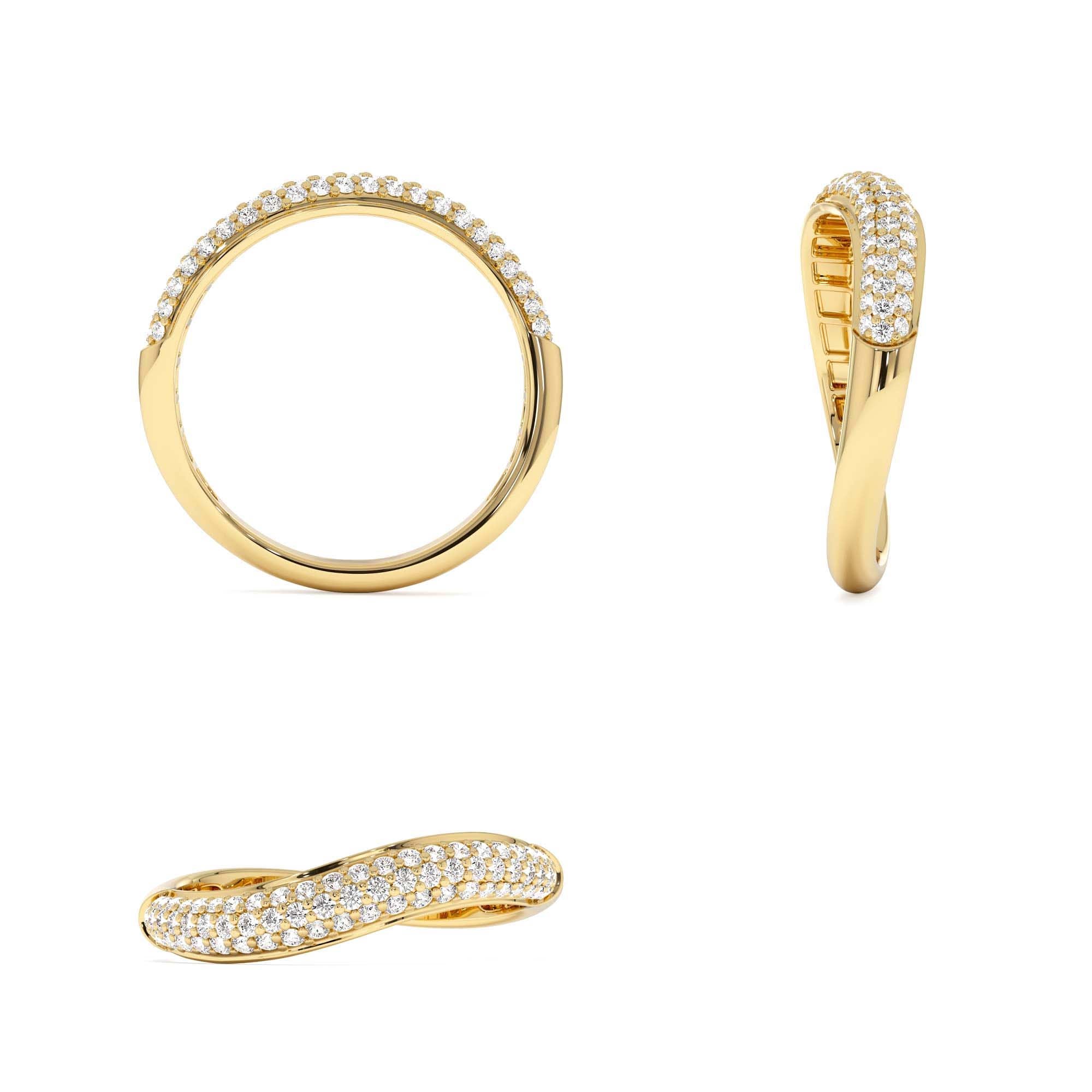 14k Three Row Diamond Pave Wave Ring - view 5