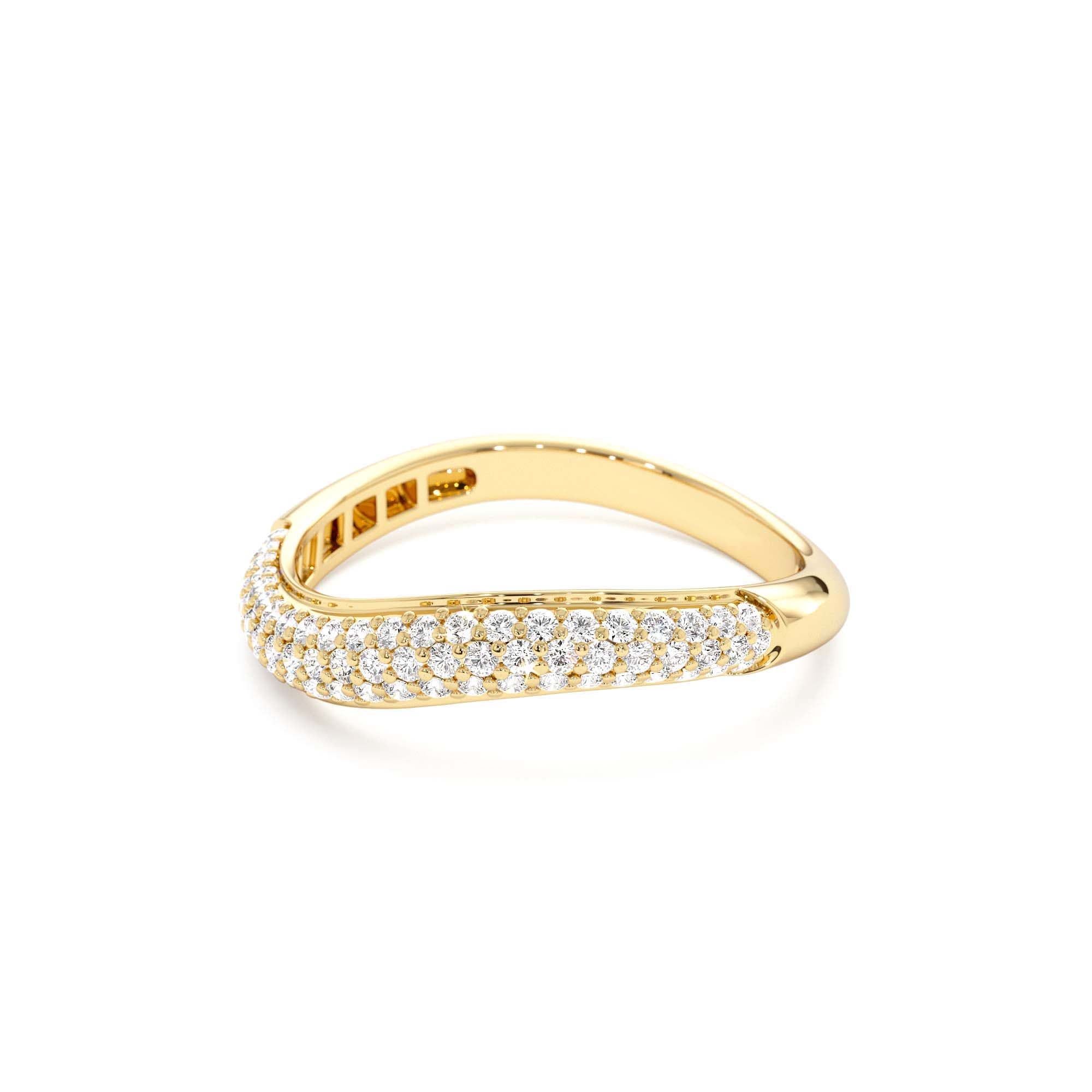 14k Three Row Diamond Pave Wave Ring - view 2