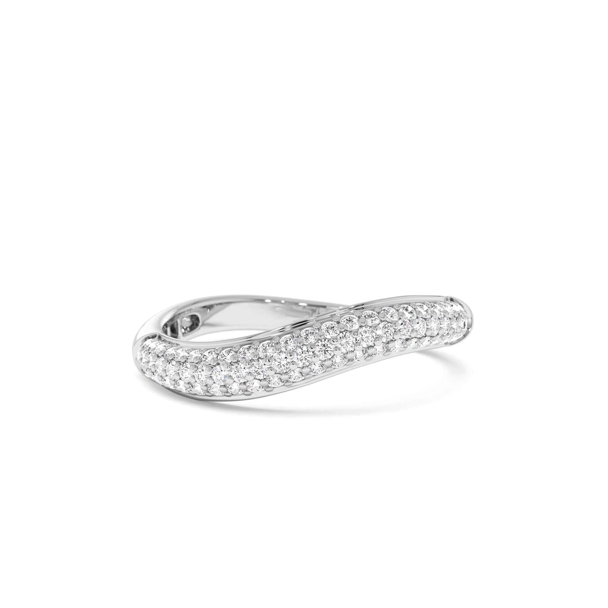 14k Three Row Diamond Pave Wave Ring - view 3
