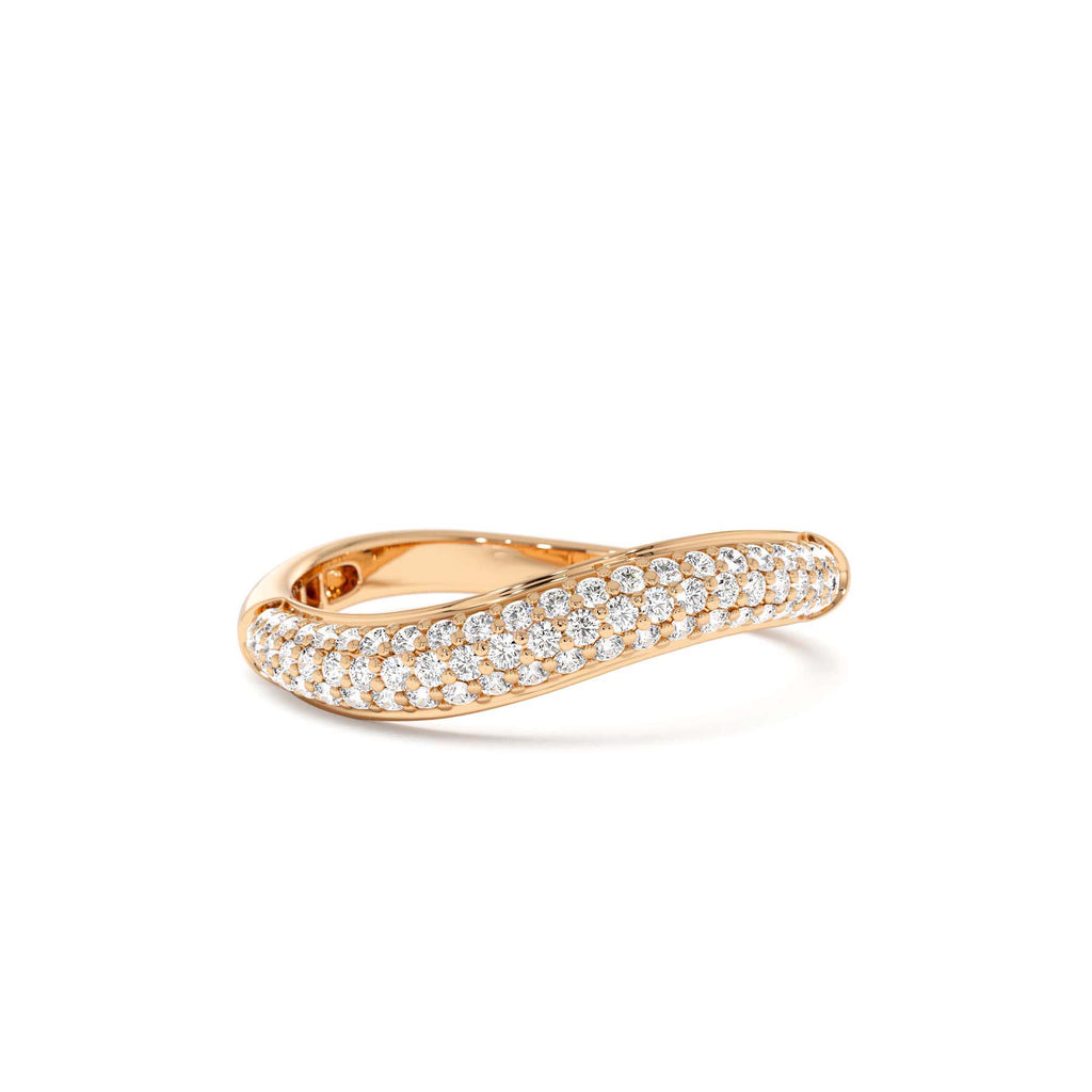 14k Three Row Diamond Pave Wave Ring - view 4