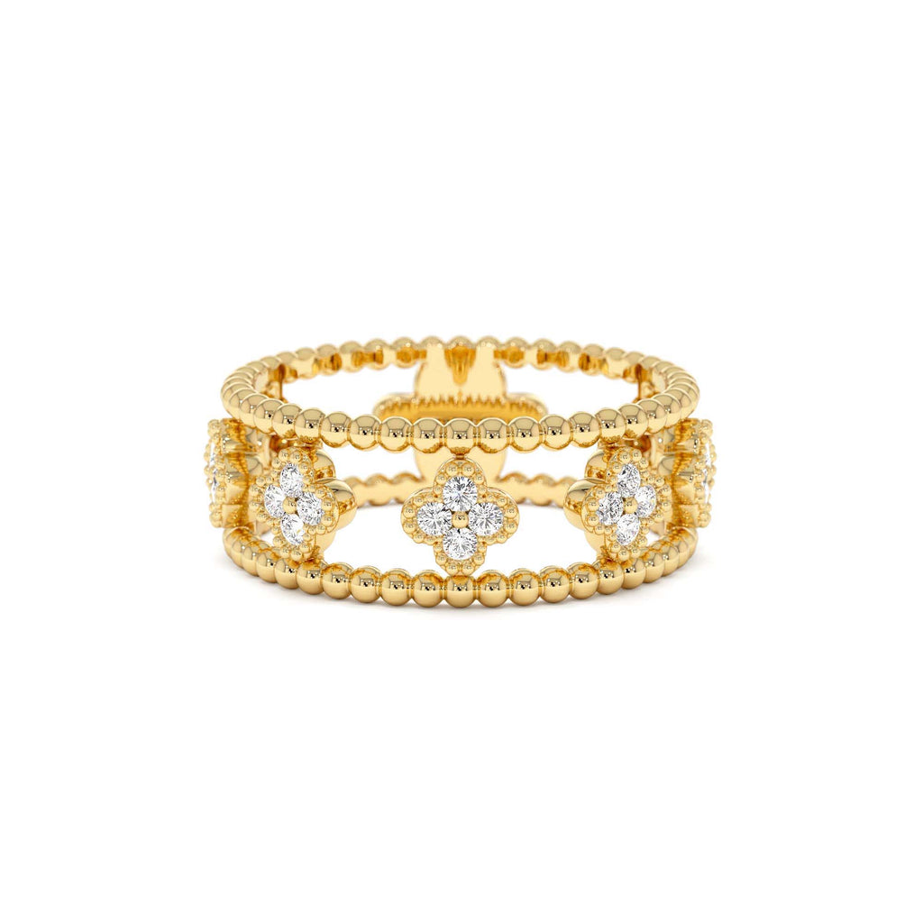 14k Double Band Diamond Clover Ring by Orlina Fine