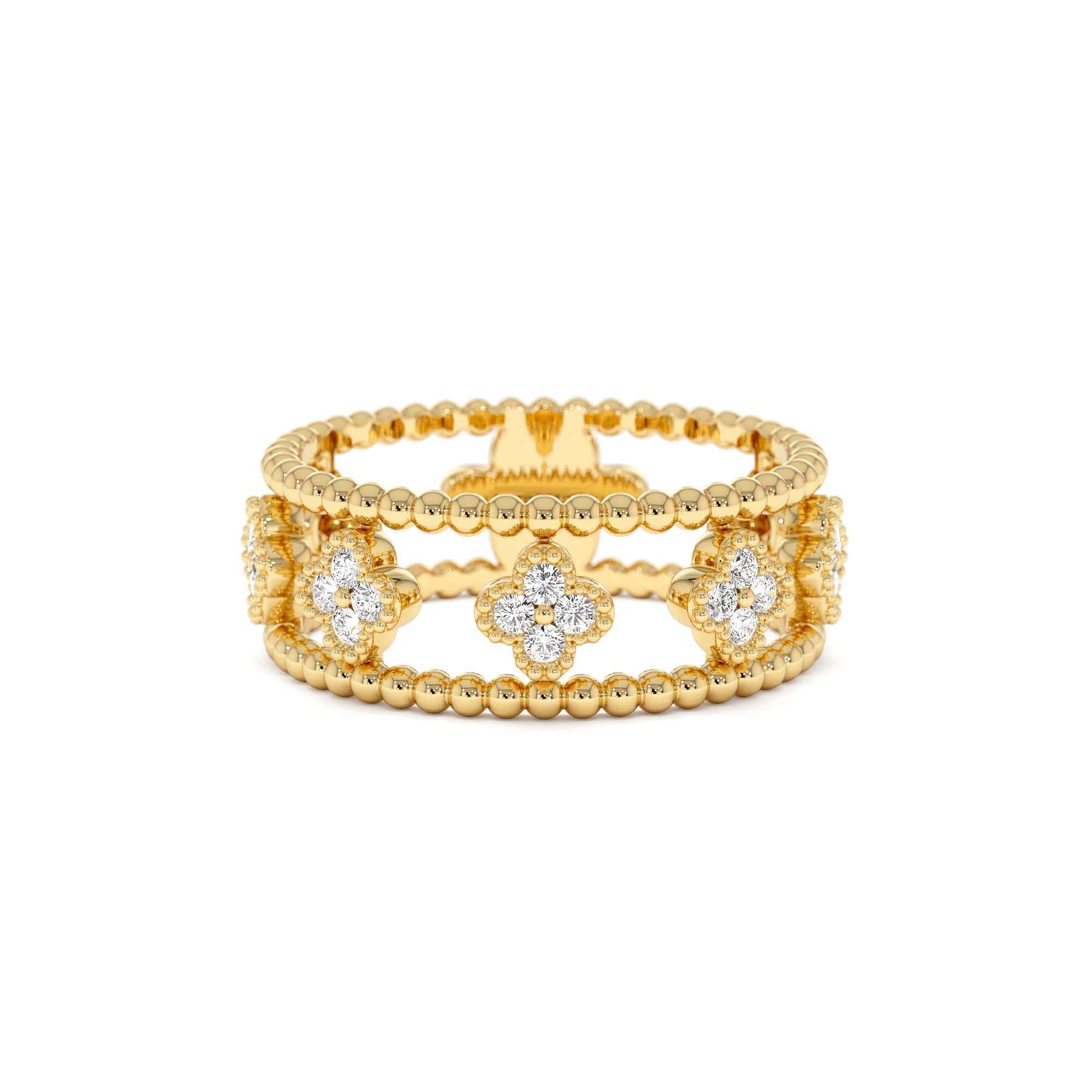 14k Double Band Diamond Clover Ring by Orlina Fine