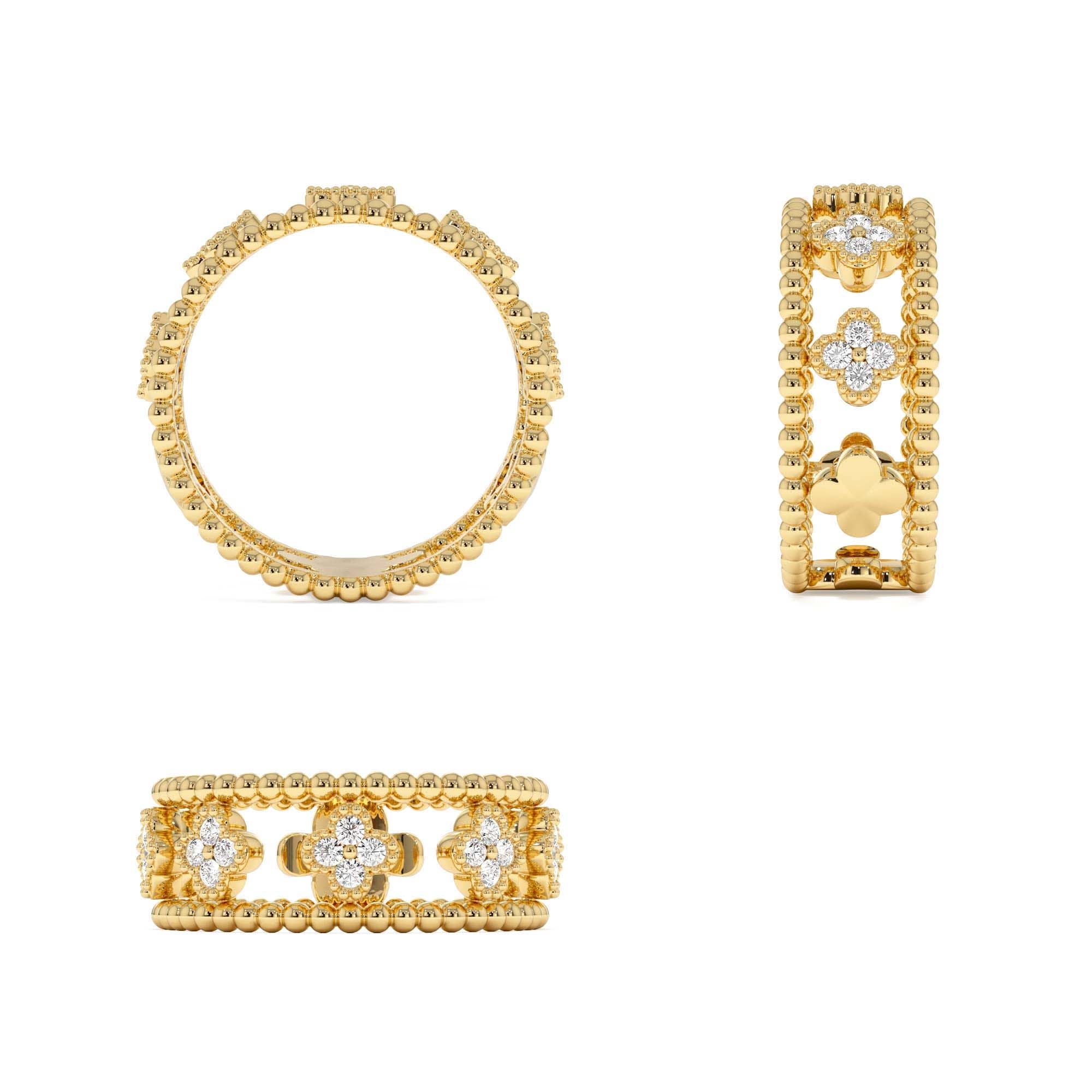 14k Double Band Diamond Clover Ring - view 5