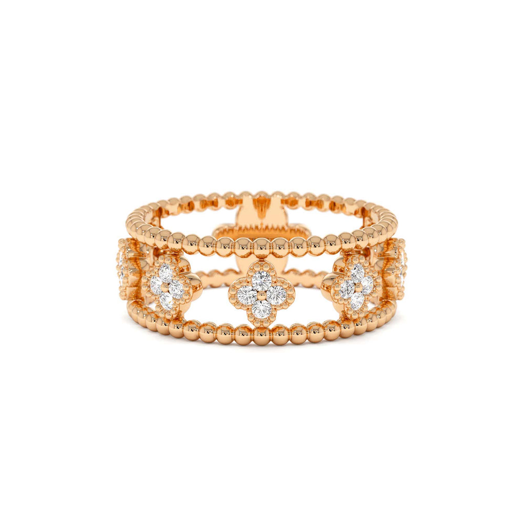 14k Double Band Diamond Clover Ring - view 2