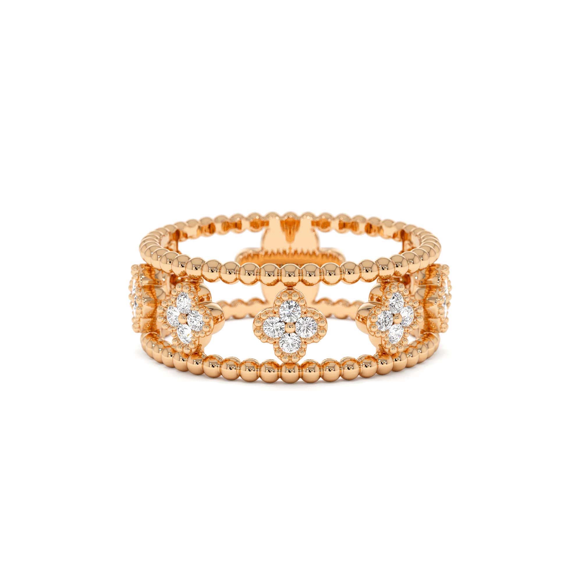 14k Double Band Diamond Clover Ring - view 2