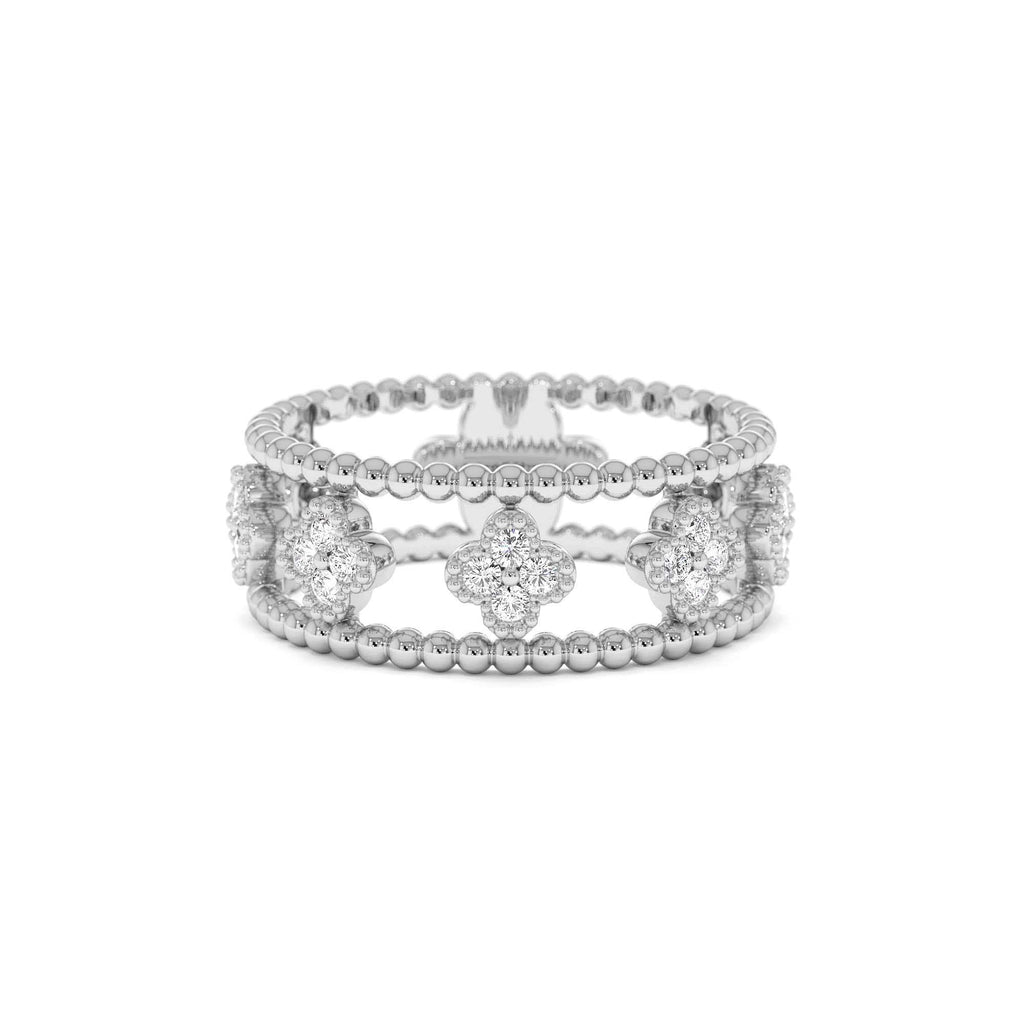 14k Double Band Diamond Clover Ring - view 3